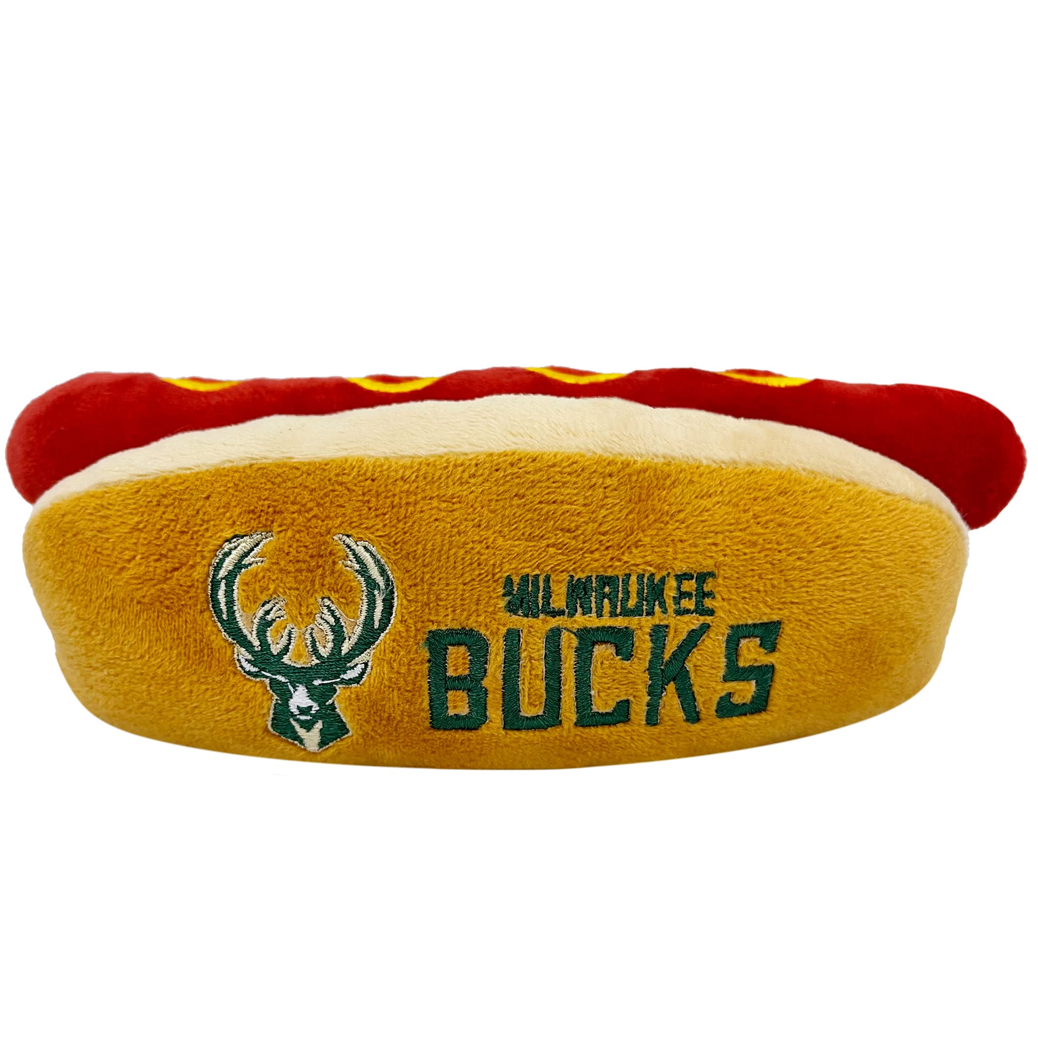 Pets First Nba Milwaukee Bucks Hot Dog Plush Dog & Cat Squeak Toy - Cutest Hot-Dog Snack Plush Toy For Dogs & Cats With Inner Sq