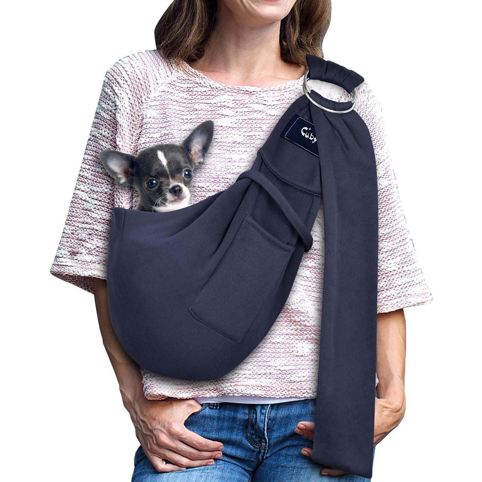 Cuby Dog And Cat Sling Carrier - Hands Free Reversible Pet Papoose Bag - Soft Pouch And Tote Design - Suitable For Puppy, Small 