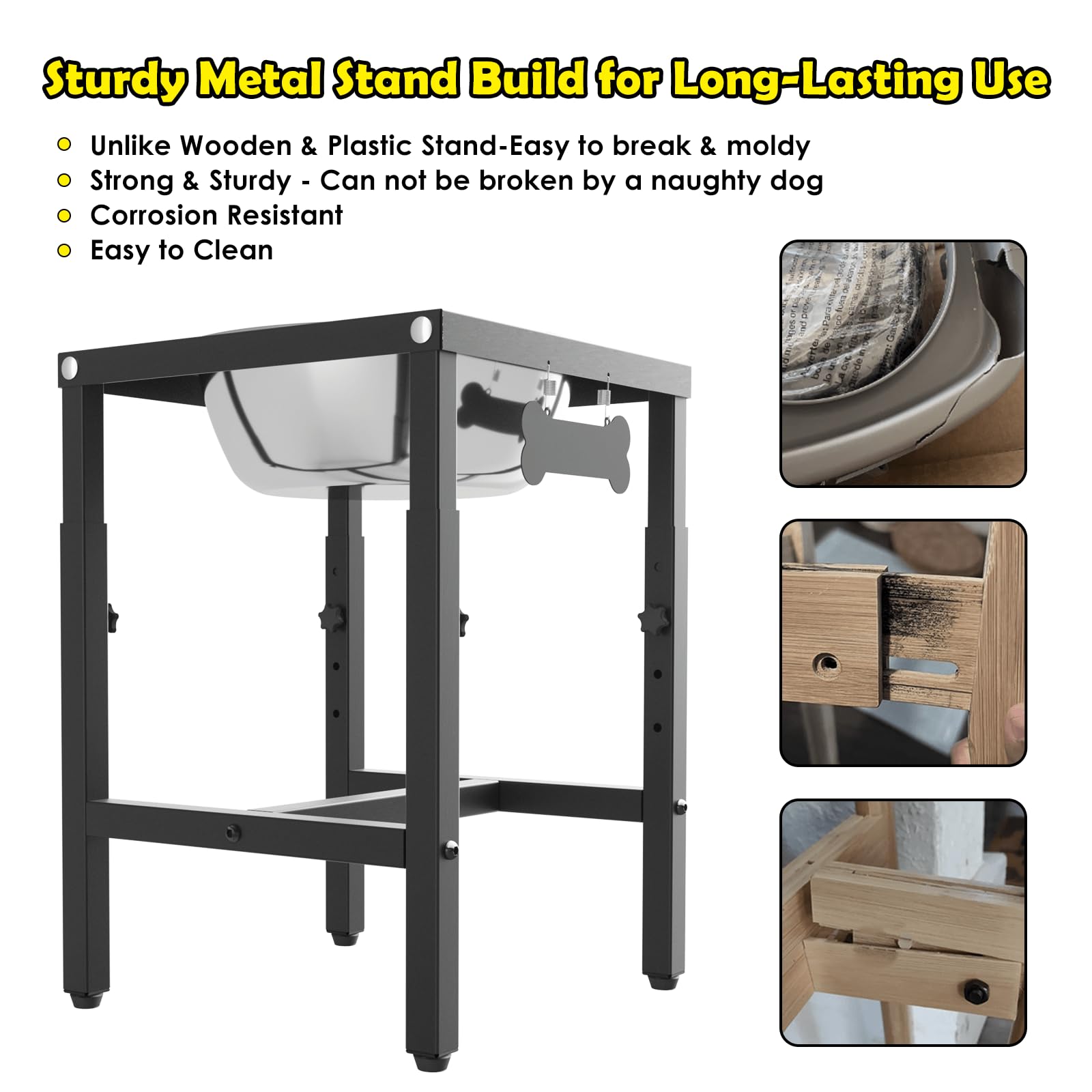 ADENGL 1.6 Gallon Elevated Dog Water Bowl for Large Dogs, 4-Height Adjustable (15-20) Raised Stainless Steel Bowl with Spill-P