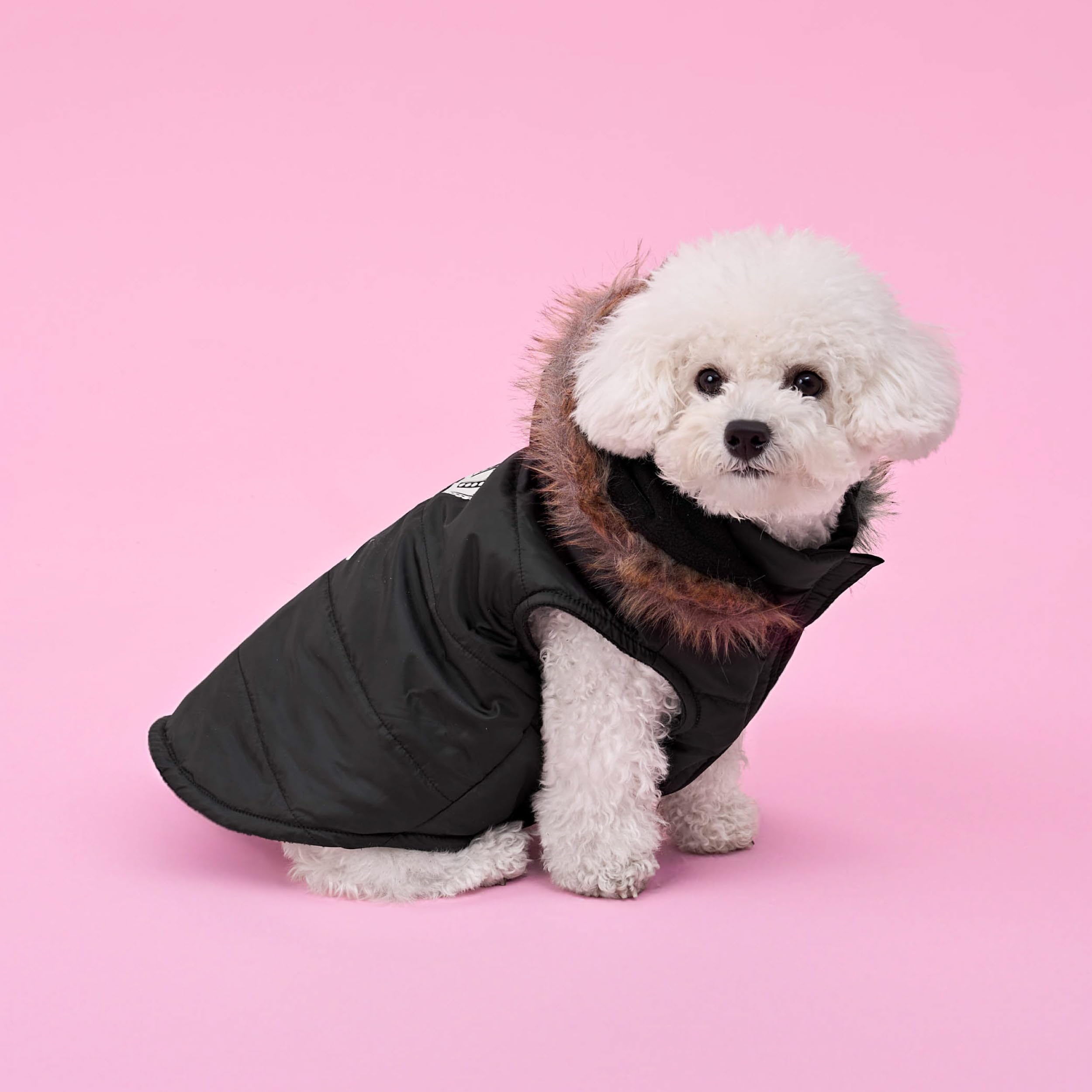 Juicy Couture Faux Fur Hooded Pet Jacket For Dogs And Cats - Black - Medium/Large
