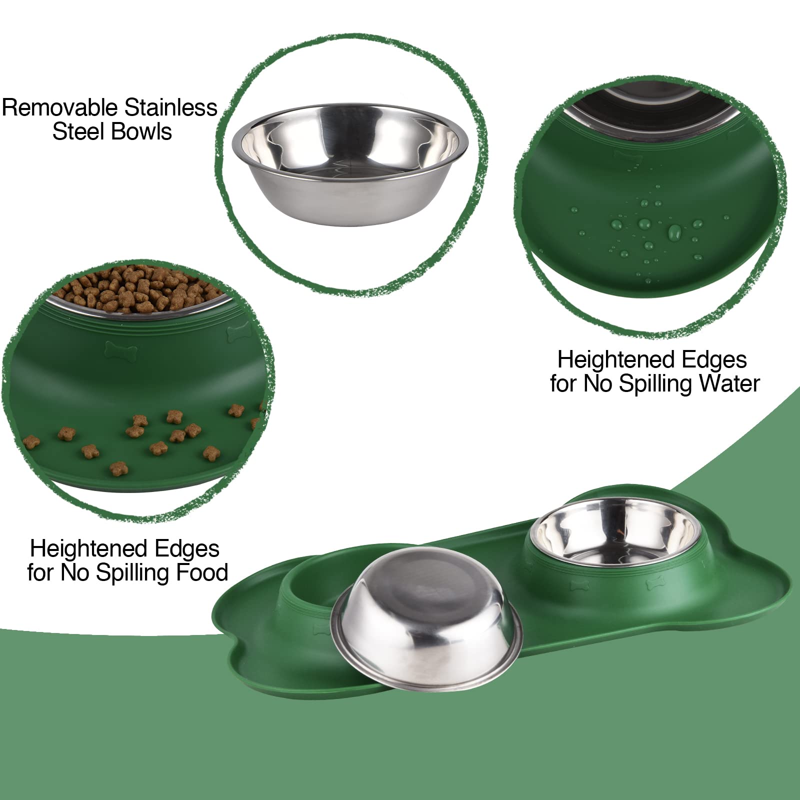 Juqiboom Dog Bowls 2 Stainless Steel Bowl for Pet Water and Food Feeder with Non Spill Skid Resistant Silicone Mat for Pets Pupp