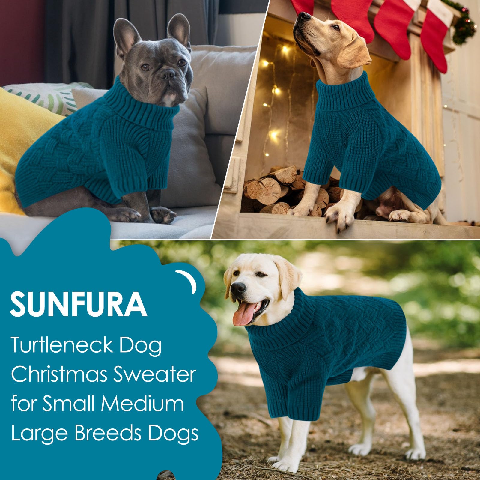 SUNFURA Dog Sweater, Warm Dog Sweater Large Size Dog Boy, Large Dog Sweater Pet Dog Pullover for Christmas, Solid Color Pet Wint