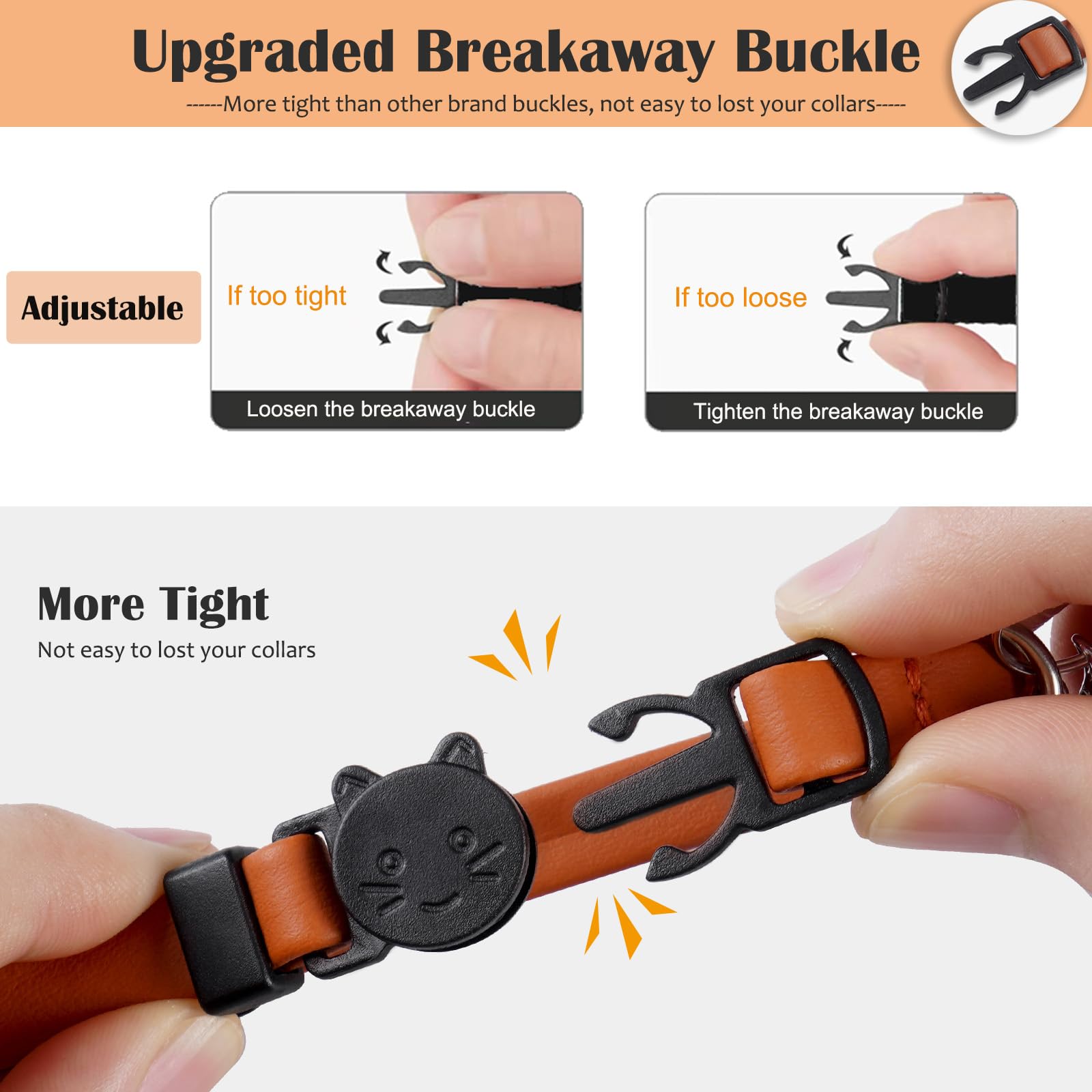 Wroswt Upgrade Breakaway Cat Collar With Bells, Soft Leather Kitten Collars With Name Tag,Safety Adjustable Buckle,Lightweight,I