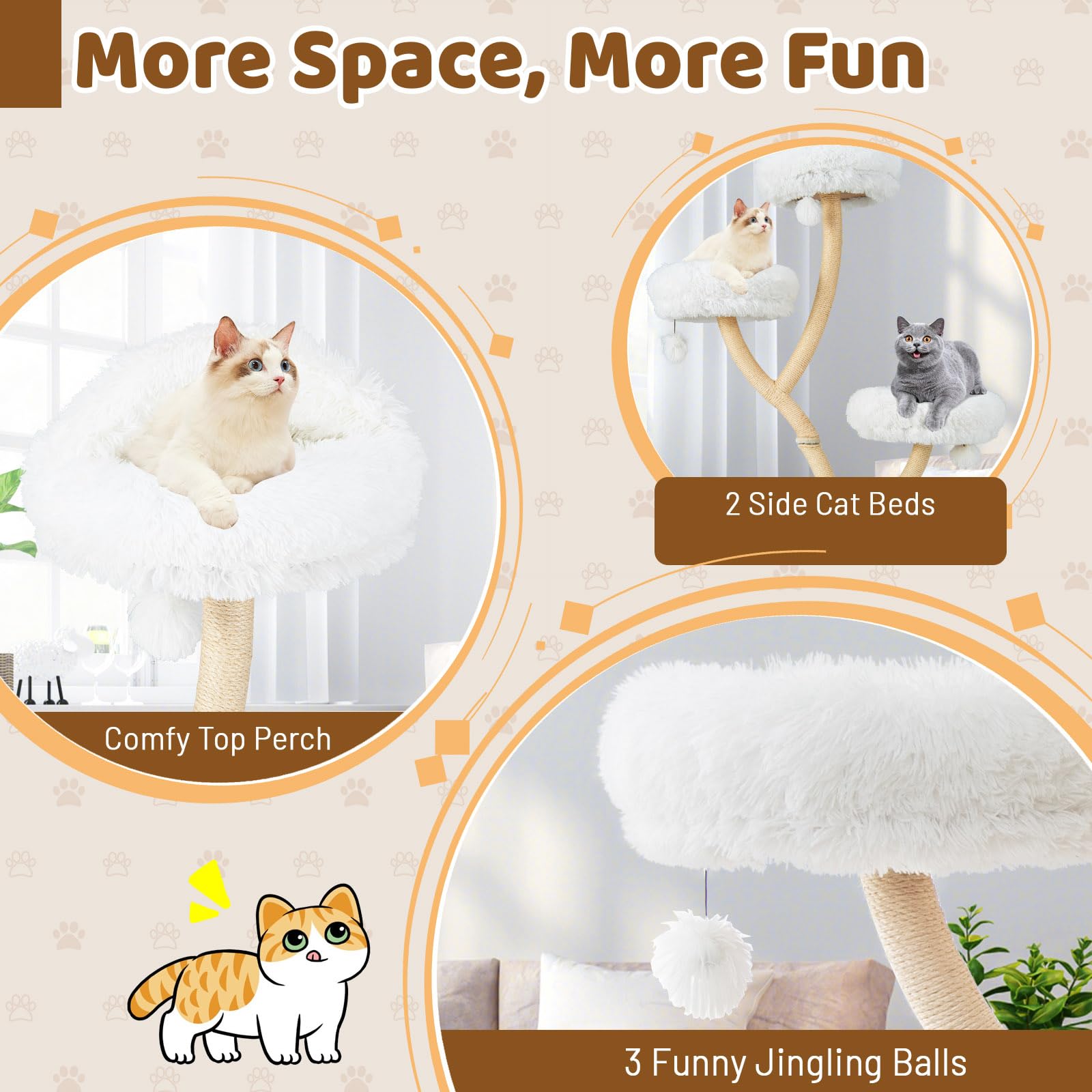 Tangkula Tall Cat Tree, 70 Inch Multi-Level Large Cat Tower With 3 Warm Perches, 3 Jingling Balls, Sisal Scratching Posts & Boar