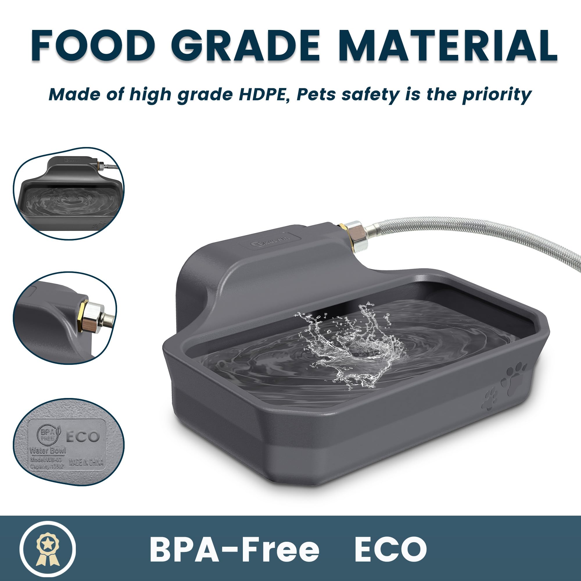 Petimi Automatic Dog Water Dispenser, 1 Gallon Auto-Fill Dog Water Bowl Dispenser For Indoor/Outdoor, Large Water Feeder For Pet