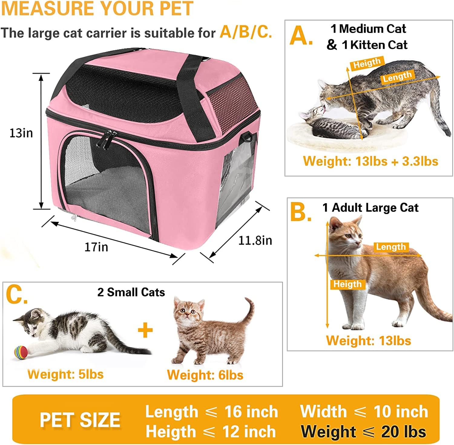 Bejibear Small Cat Carrier For 2 Cats, Oeko-Tex Certified Soft Side Pet Carrier For Cat, Small Dog, Collapsible Travel Small Dog Carrier, Tsa Airline Approved Cat Carrier For Medium Cats 20 Lbs-Pink