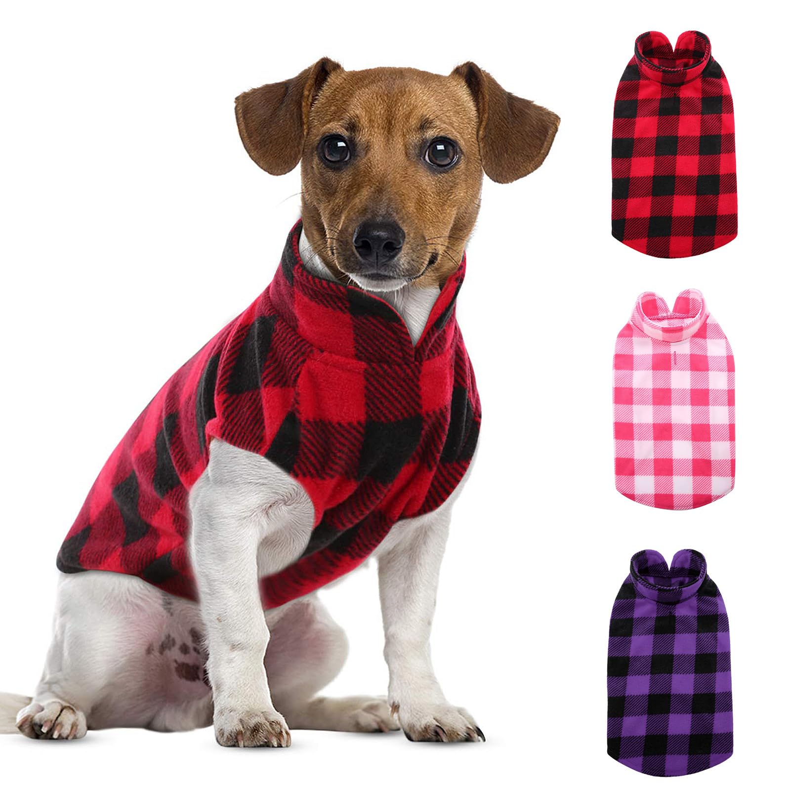 Asenku Dog Sweater 3 Pack - Plaid Fleece Vest, Soft Comfortable Pet Pajamas, Warm Winter Shirt, Cold Weather Coat Jacket For Sma
