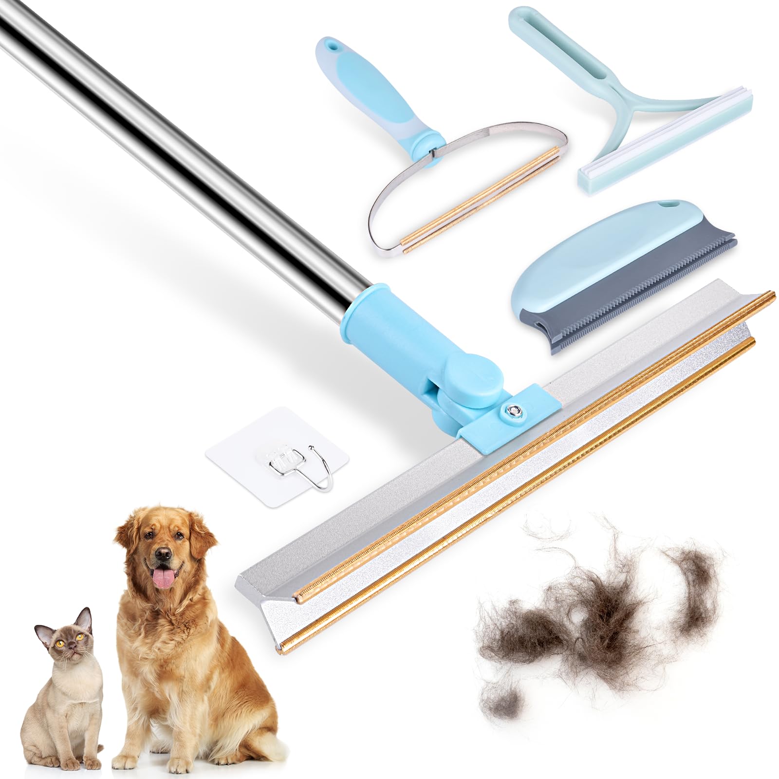 4 Packs Pet Hair Remover Set, Retractable Carpet Scraper Rake, 180Rotating Dog Shedding Cleaner Tool,Extra-Wide & Metal Edge Of 