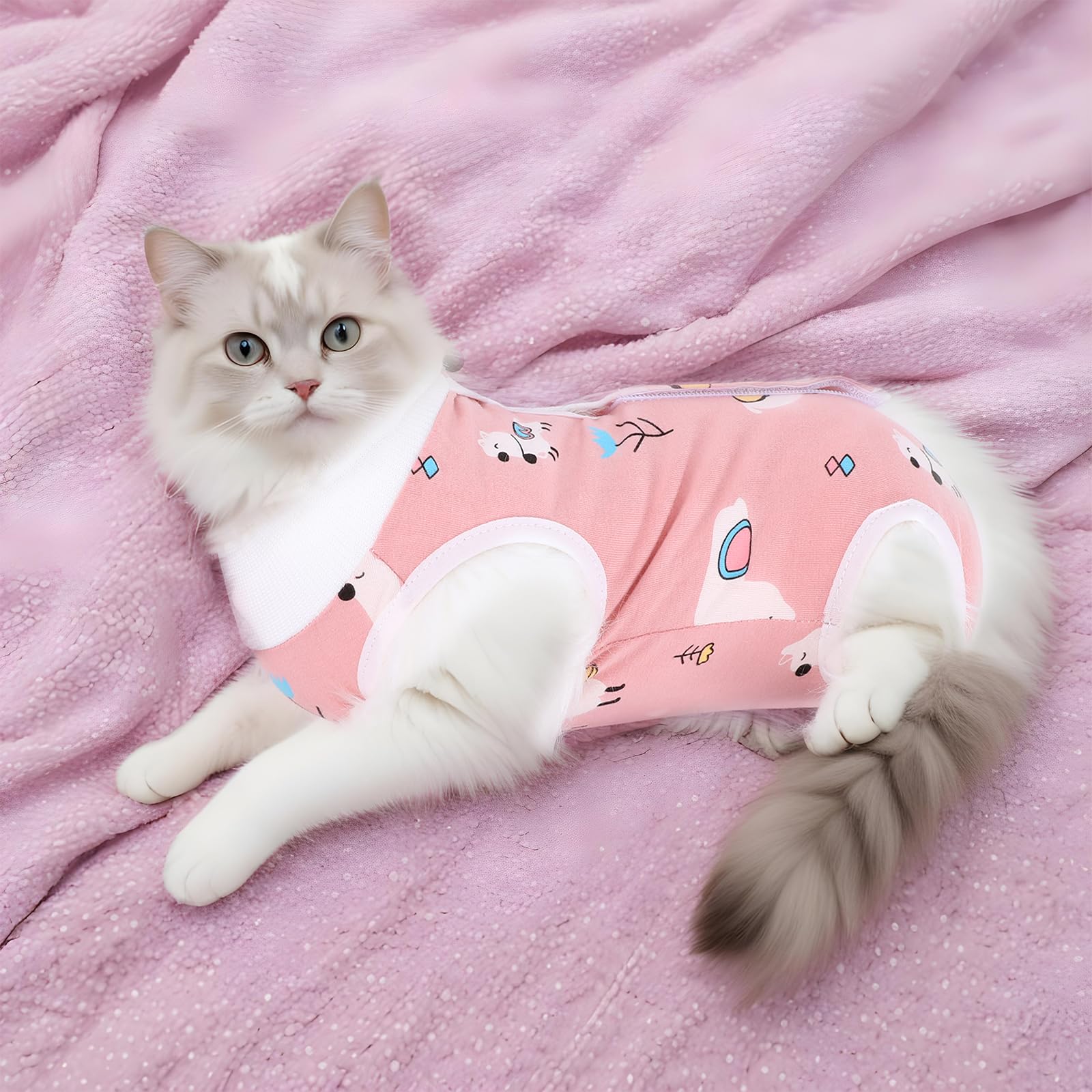 Yuanchu Cat Suit For After Surgery, Anti Licking Breathable Cat Outfits For Female Cats Neuter Recovery Suit Male E-Collar Alter