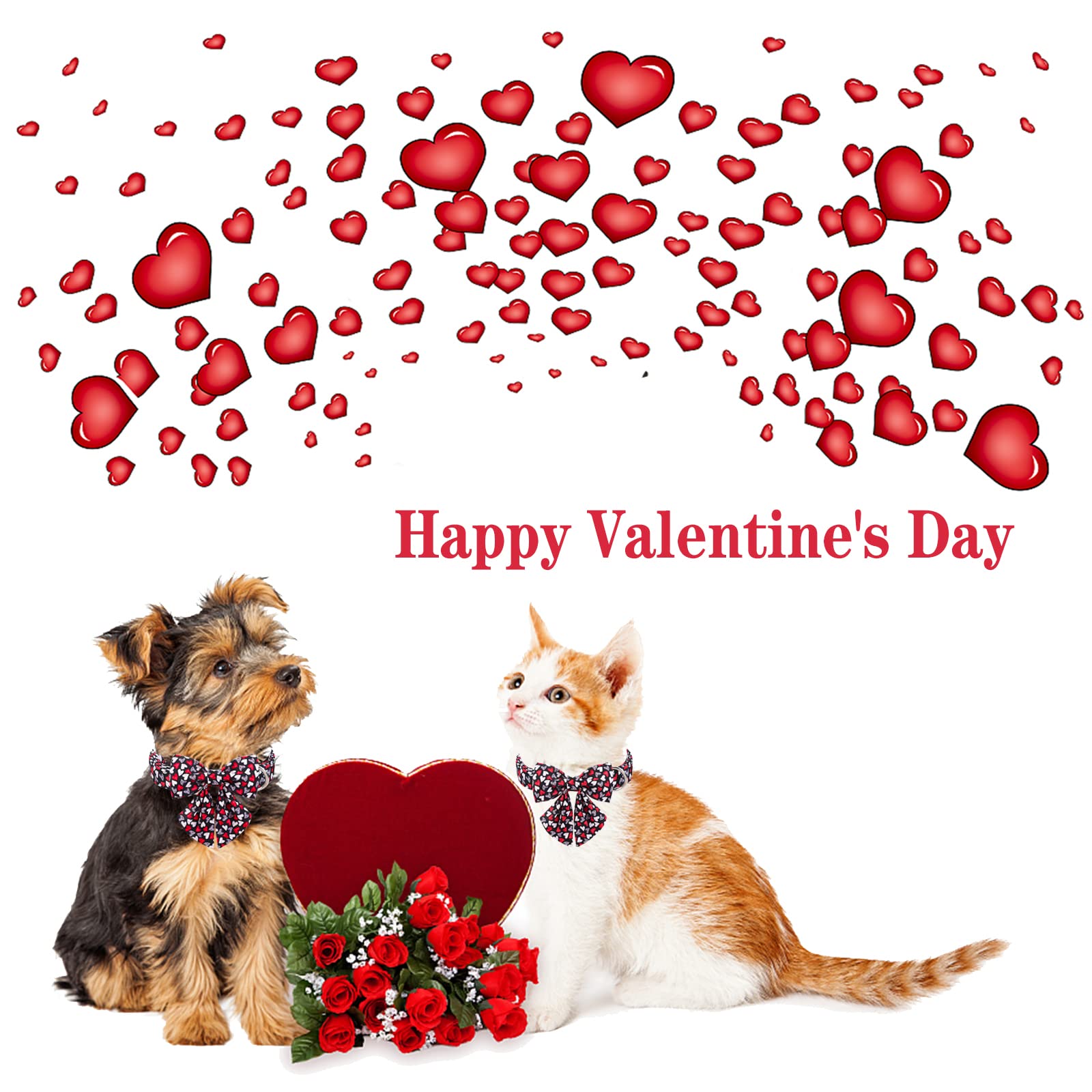 Unique Style Paws Valentine'S Day Dog Collar With Tie Black & Red Heart Puppy Collar Best Gothic Style Gift For Small Medium Lar