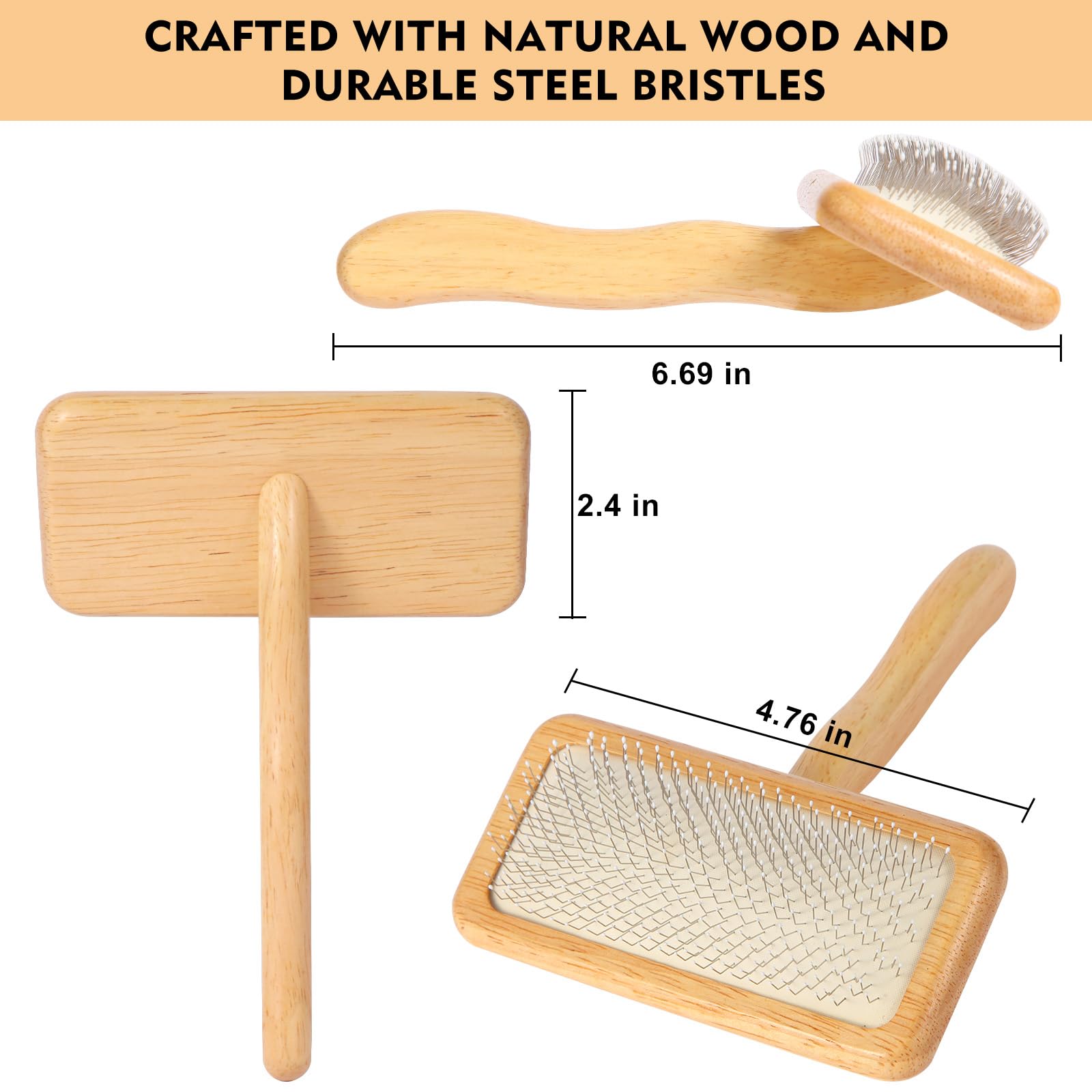 SGSYRYCO Dog Slicker Brush - Professional Grooming Tool for Shedding, Large Size, Wood & Beige, Ideal for Long/Short Hair Pets