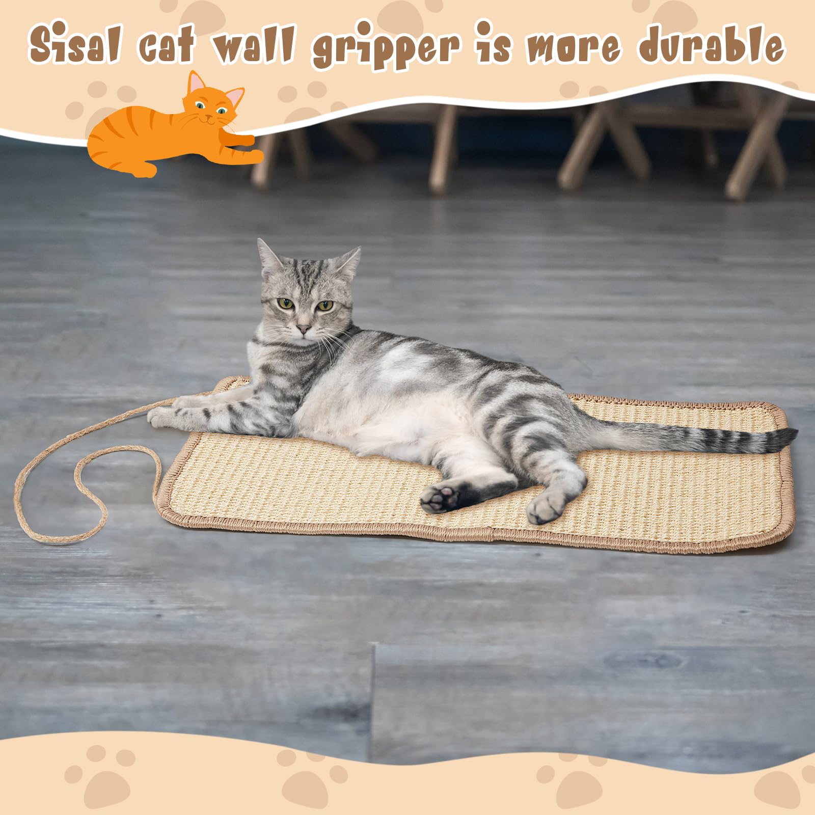 Dansydaisy 2 Pack Sisal Door Cat Scratching Mat Double Use Hanging Scratcher Wall Floor Mount Natural Cat Scratch Mat Kitty Scra