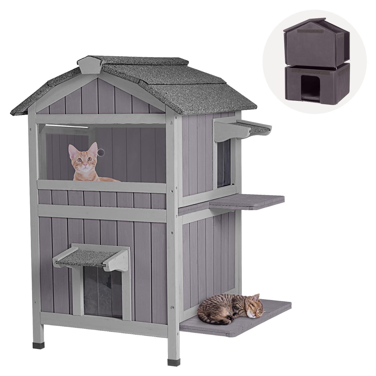 Insulated Cat House For Outdoor Cats Waterproof Feral Kitty Shelter For Winter,Insulation Liner Include