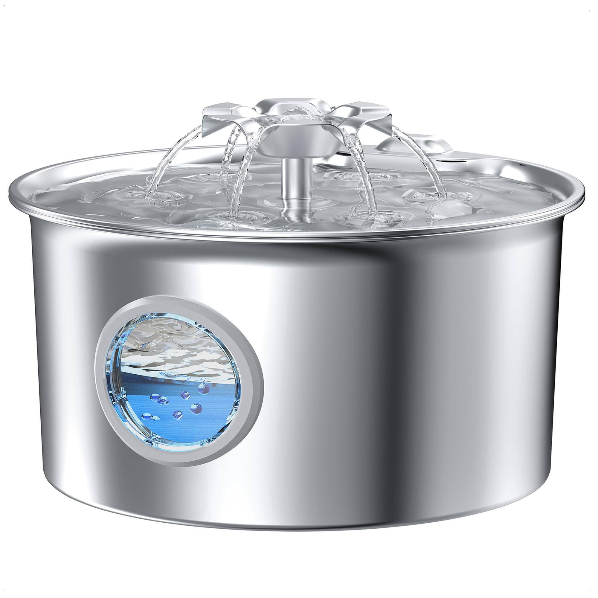 Stainless Steel Cat Water Fountain: 88oz/2.6L Ultra Quiet Pet Fountain with Flower Kitty Spout & LED Blue Light Water Dispenser 