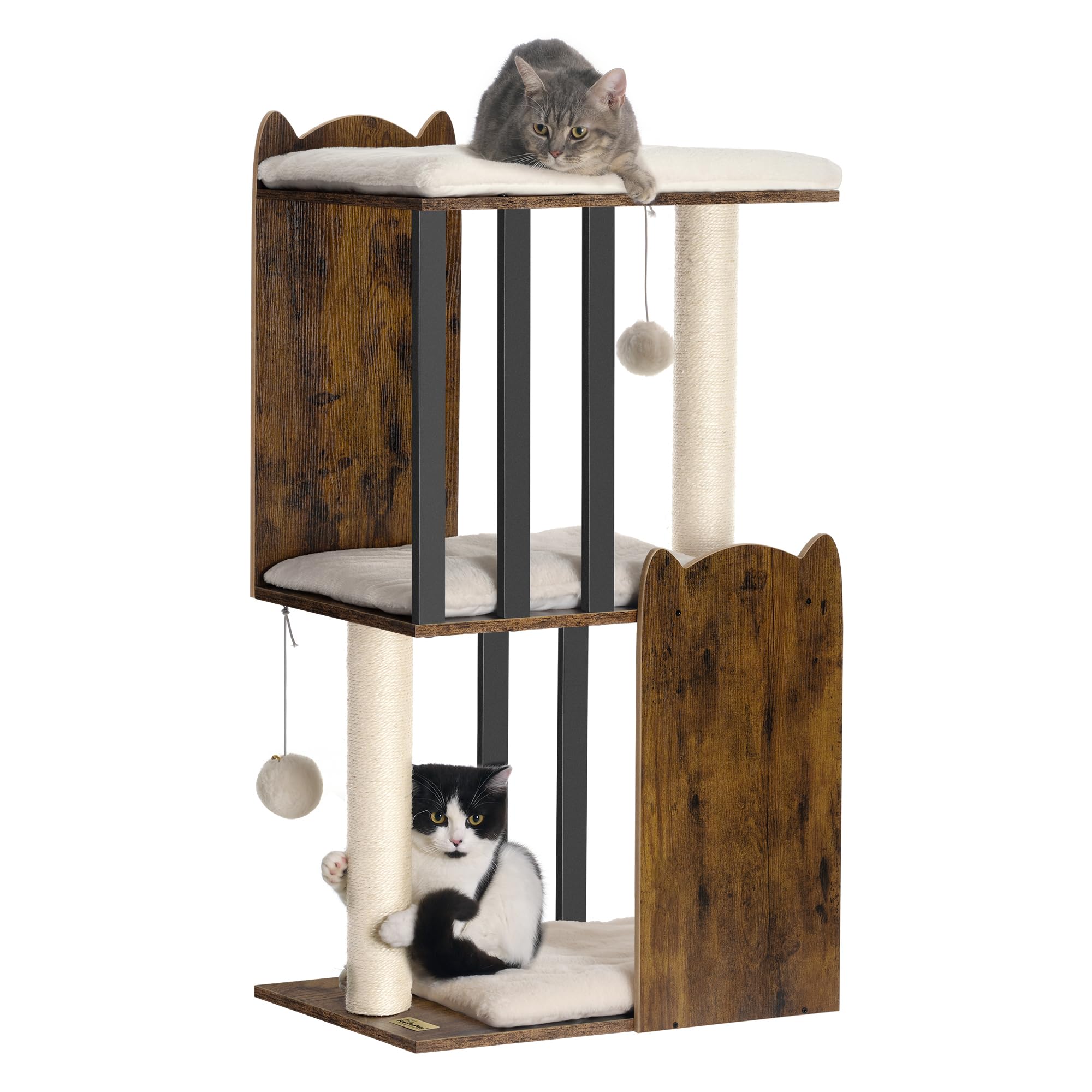 FourFurPets 35.4in 3-Tier Modern Cat Tree Tower Condo, Cat Scratch Posts for Indoor Cats, Big Plate, Two Full Sisal Scratching P