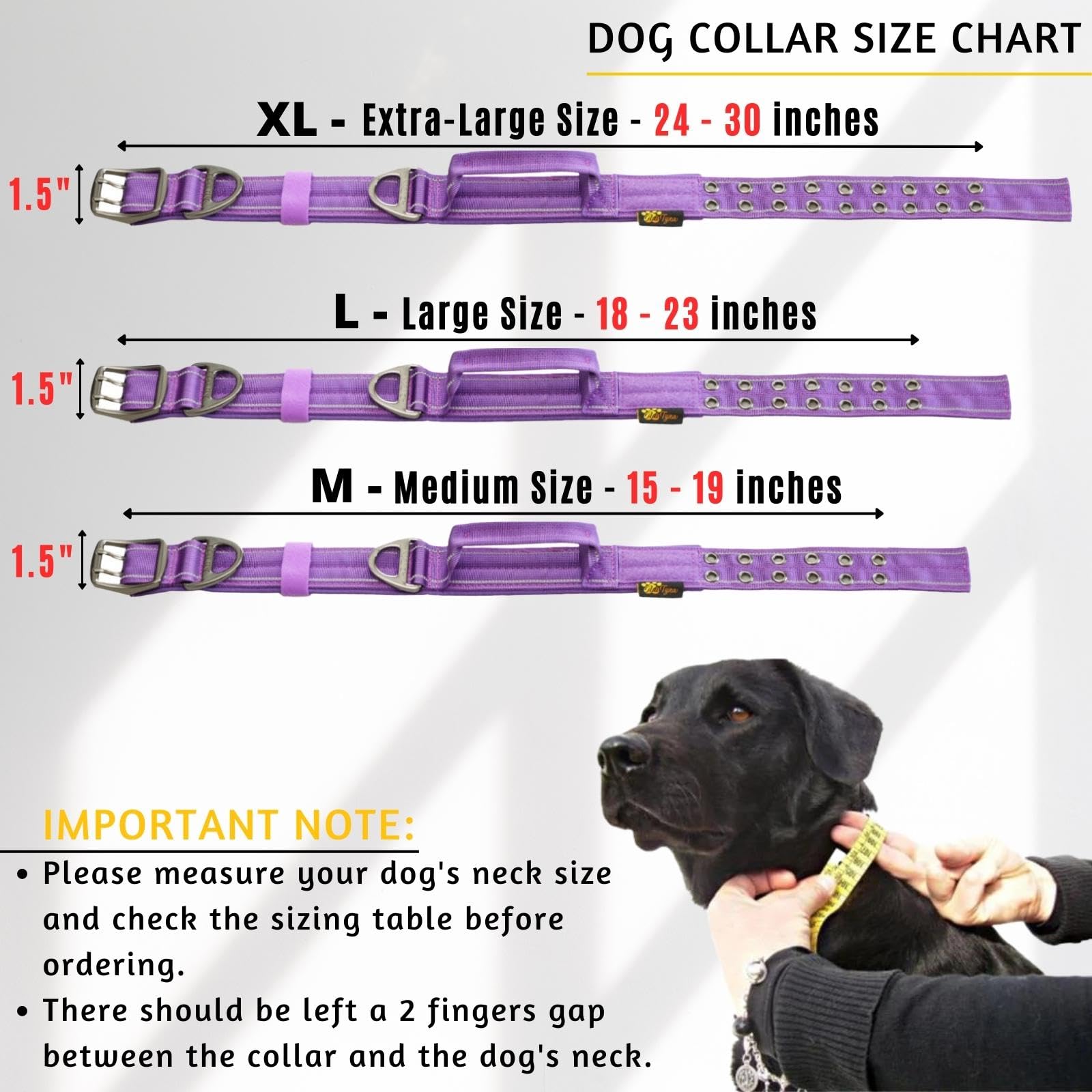 Adityna Heavy Duty Dog Collar For Medium Dogs - Reflective Purple Collar With Handle For Training, And Walking - Wide, Thick, Ta