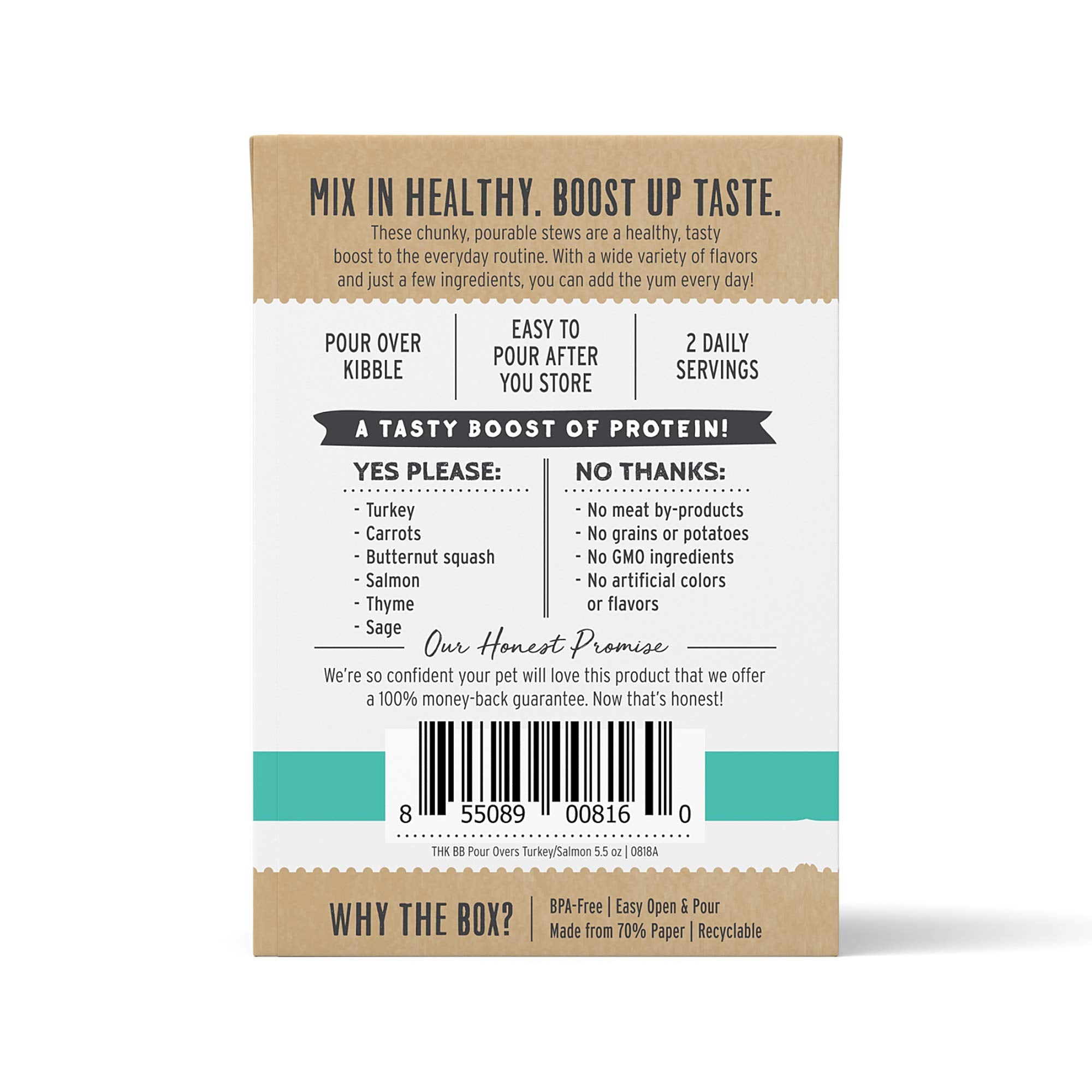 The Honest Kitchen Bone Broth POUR OVERS Wet Toppers for Dogs (12 pack), 5.5oz - Turkey & Salmon Stew