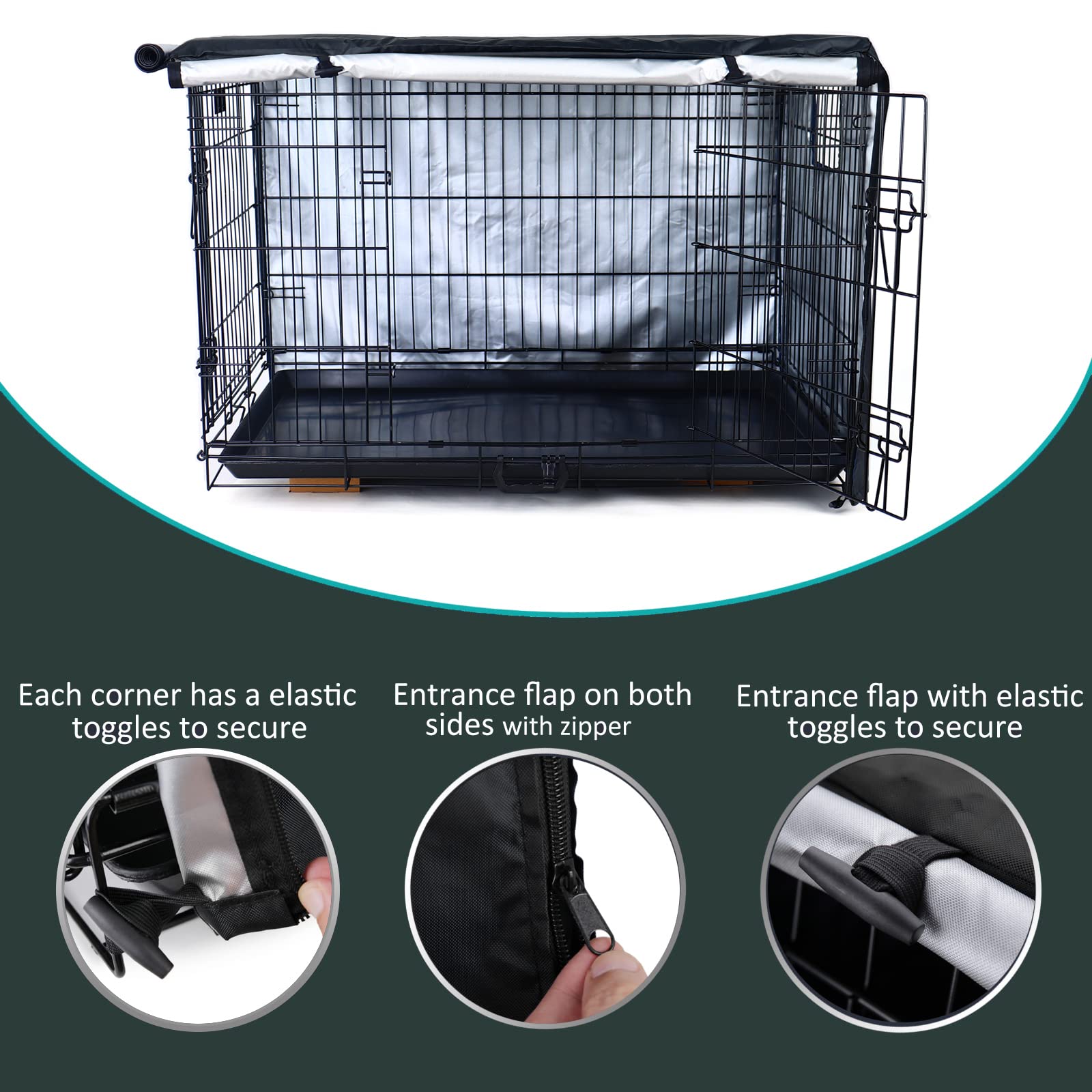 Kefit Durable Dog Crate Cover-Double Door, Pet Kennel Cover Waterproof Anti-Uv Dog Cage Cover Fit For 24-54 Inches Crate -Black