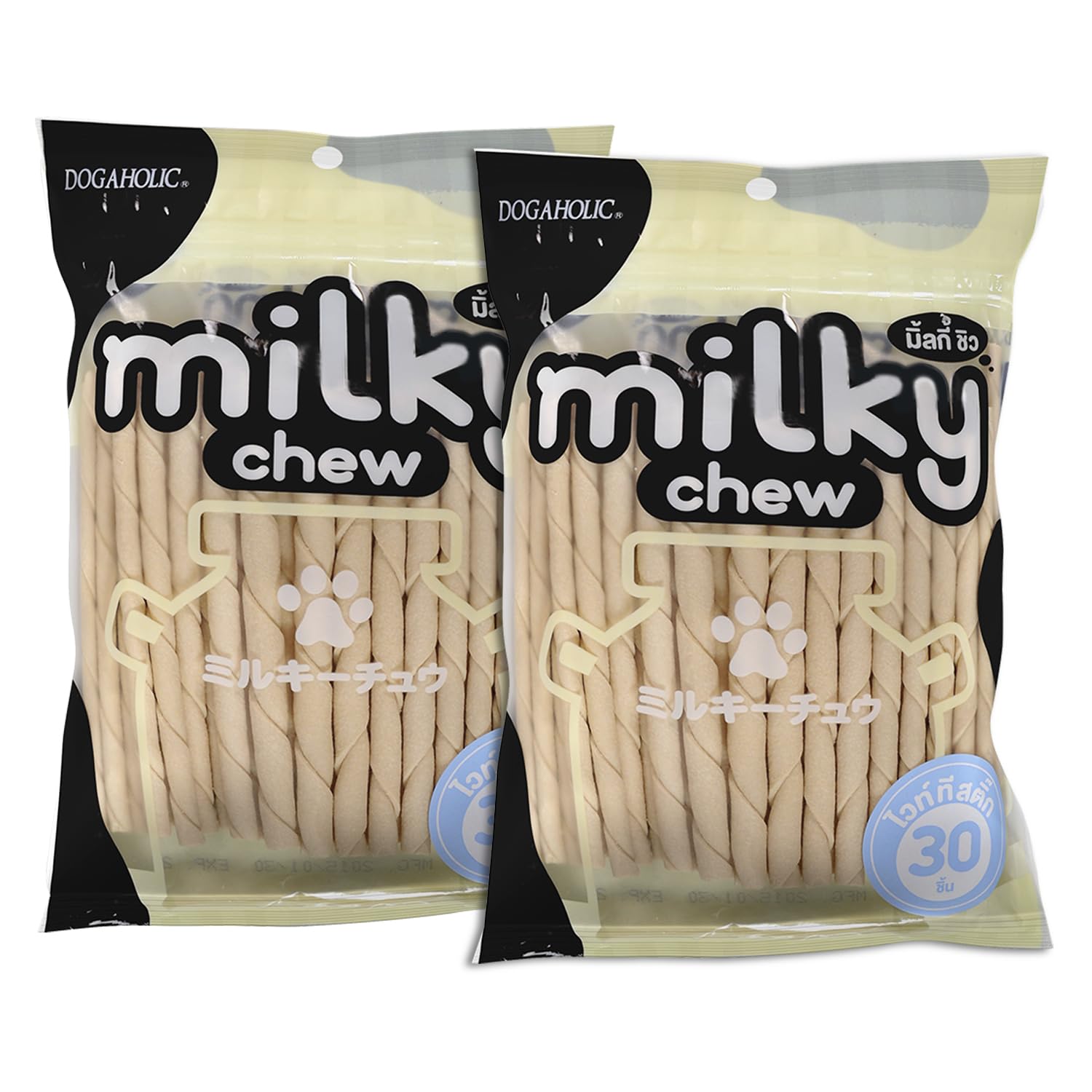 Rena Treats Rena Dogaholic Milky Chews Sticks Dog Treat, 30 Pieces  Pack of 2,All Life Stages