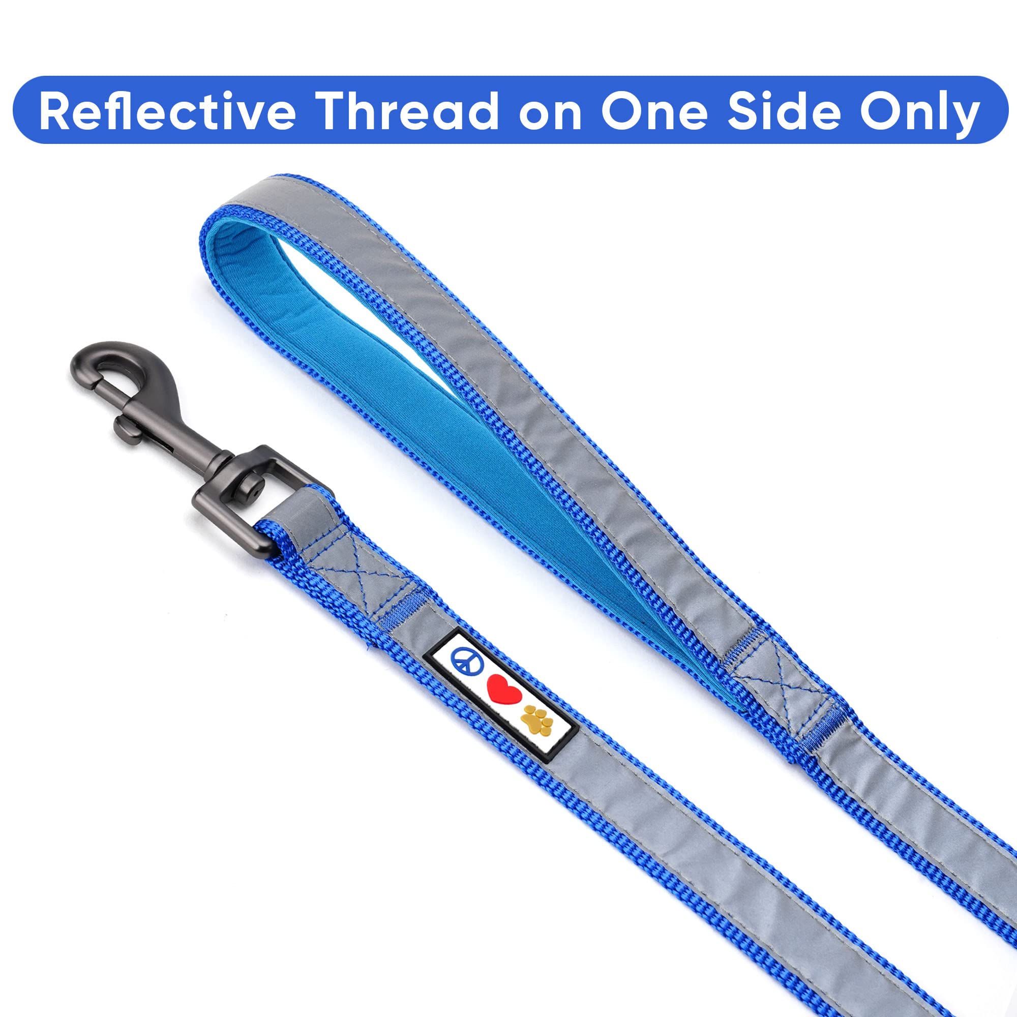 Pawtitas 6 Ft Padded Dog Leash With Comfortable Neoprene Padding Handle - Blue Lead | Small Reflective Dog Leash With Highly Reflective Band Perfect For Extra Small And Small Dogs And Puppies.