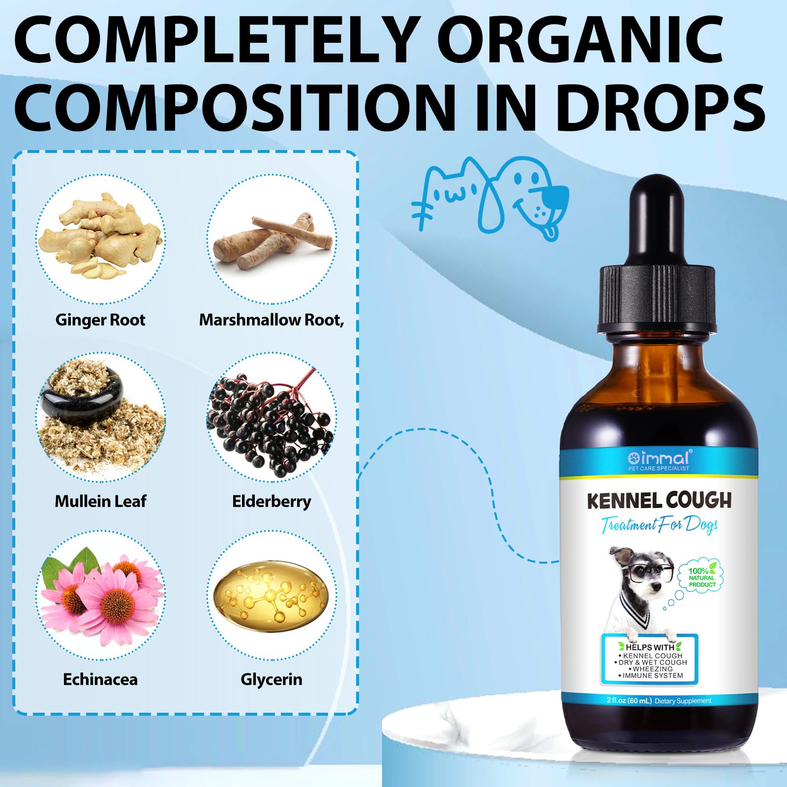 Kennel Cough for Dogs- Kennel Cough Treatment, Natural Cough Supplement for Dogs, Gentle Dog Congestion Relief, Liquid Dog Aller
