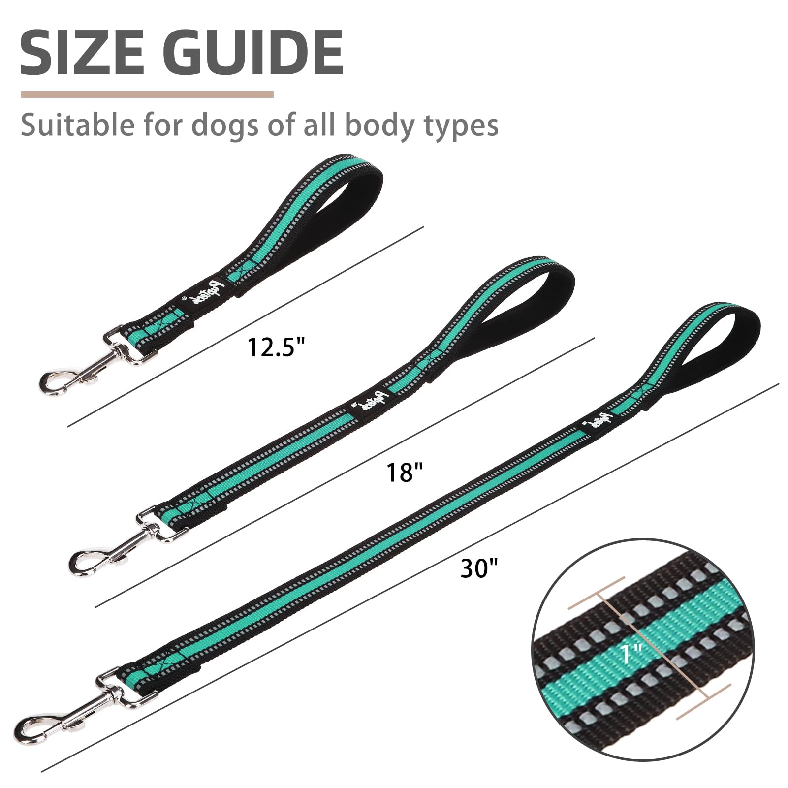 Pupteck Reflective Dog Leash Pack - 2.5Ft/ 1.5Ft/ 1Ft Nylon Leashes With Strong Clip, Soft Padded Handle, Durable Training Leash