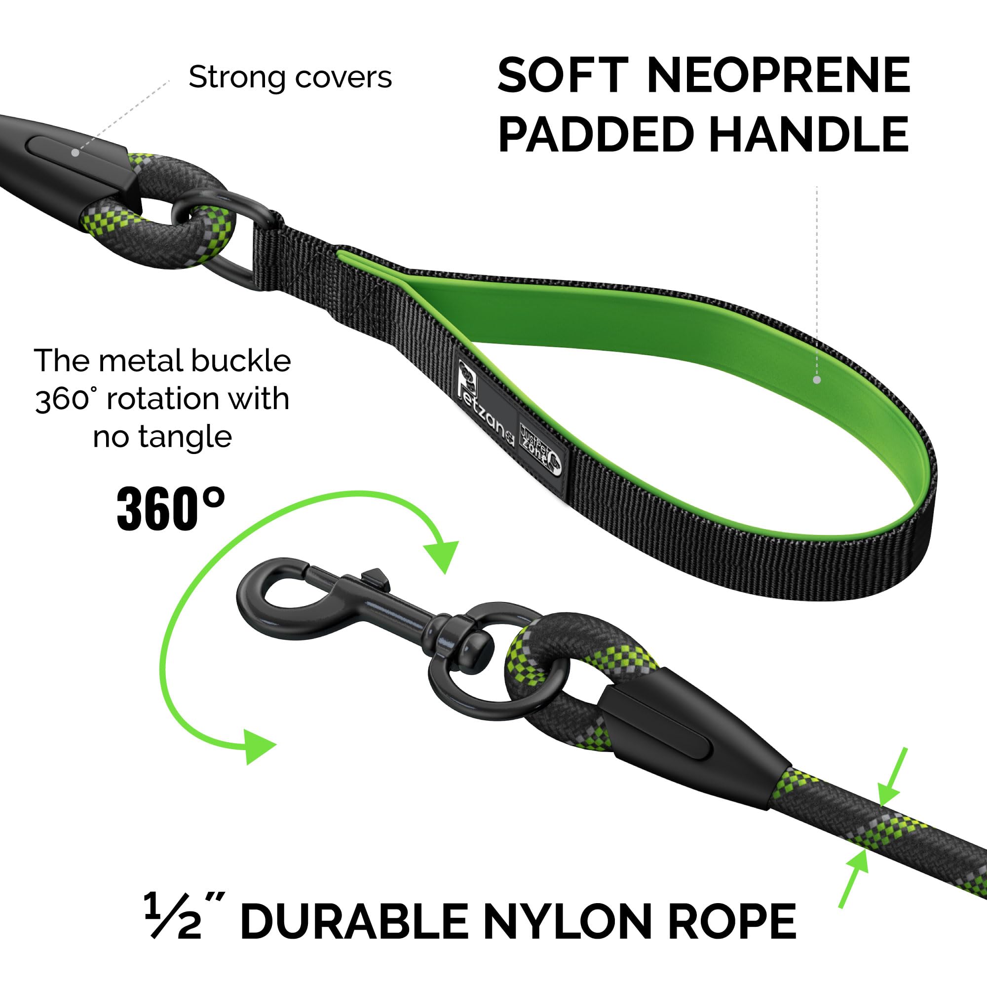 Green Dog Leash With Soft Padded Handle - 5 Ft Reflective Heavy Duty Dog Rope Leash For Small Medium & Large Dogs, Lightweight W