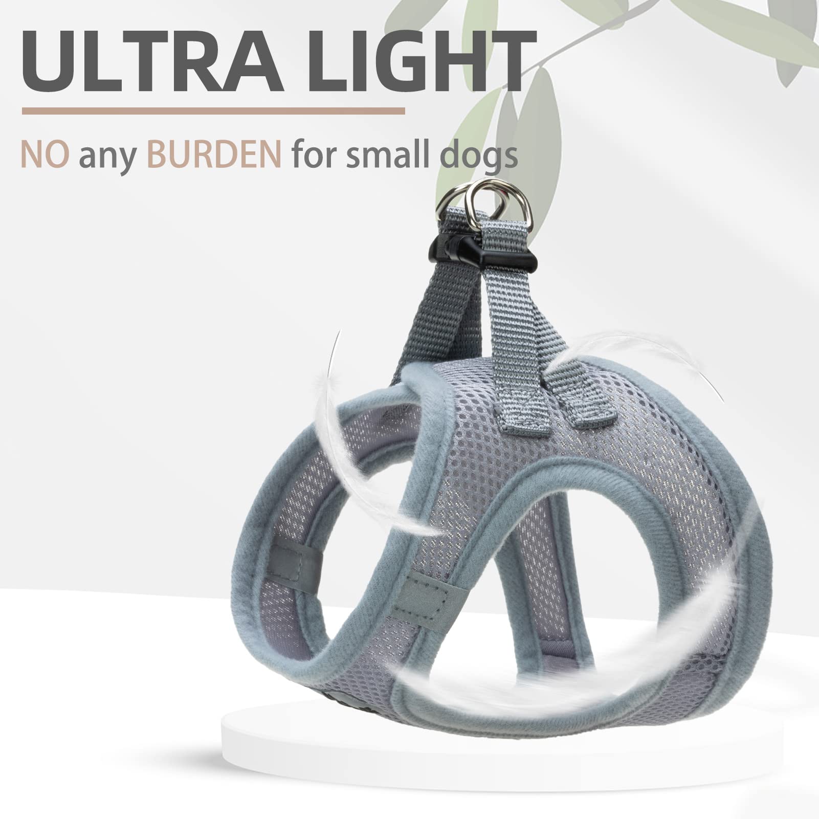 Pupteck Adjustable Dog Harness Collar And Leash Set Step In No Pull Pet Harness For Small Medium Dogs Puppy And Cats Outdoor Walking Running, Soft Mesh Padded Reflective Vest Harnesses, Solid Grey S