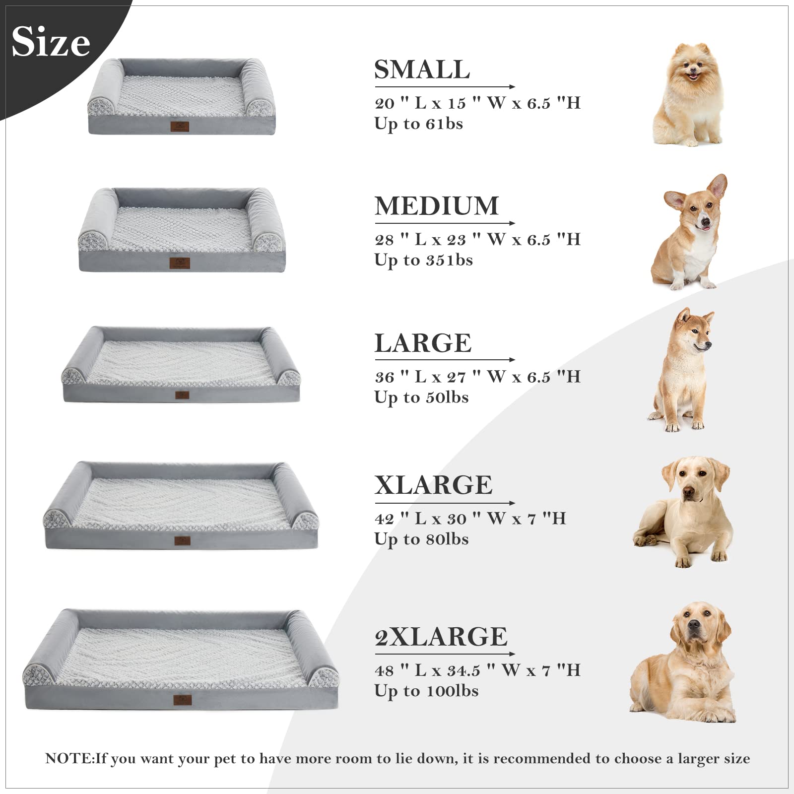 Wnpethome Dog Beds For Medium Large Dogs, Orthopedic Sofa Mat Pillow With Removable Waterproof Cover, Egg-Foam Crate Bed