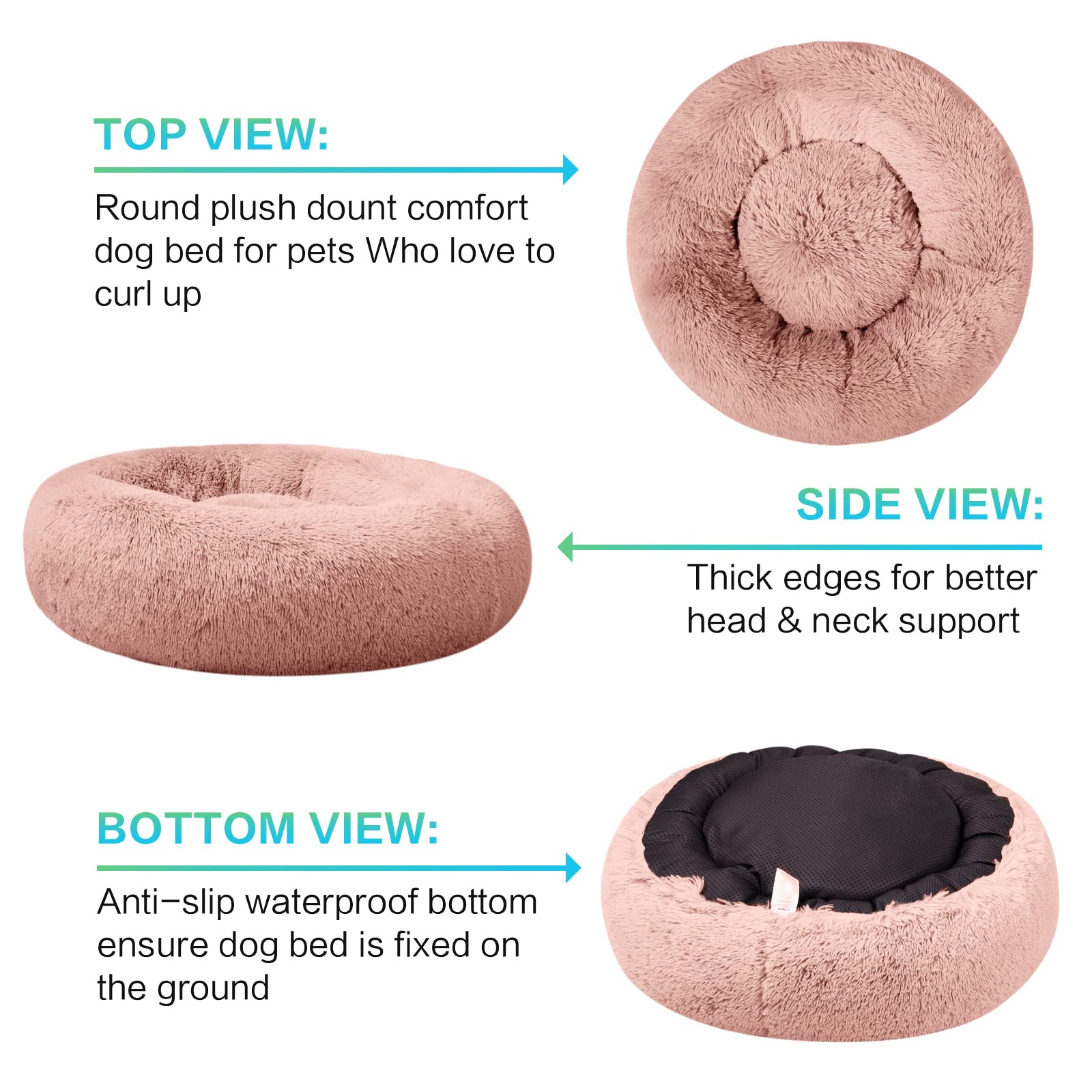 Savfox Calming Dog Bed, Anti Anxiety Dog Bed, Plush Donut Dog Bed For Small Dogs, Medium, Large & X-Large, Soft Fuzzy Comfy Dog
