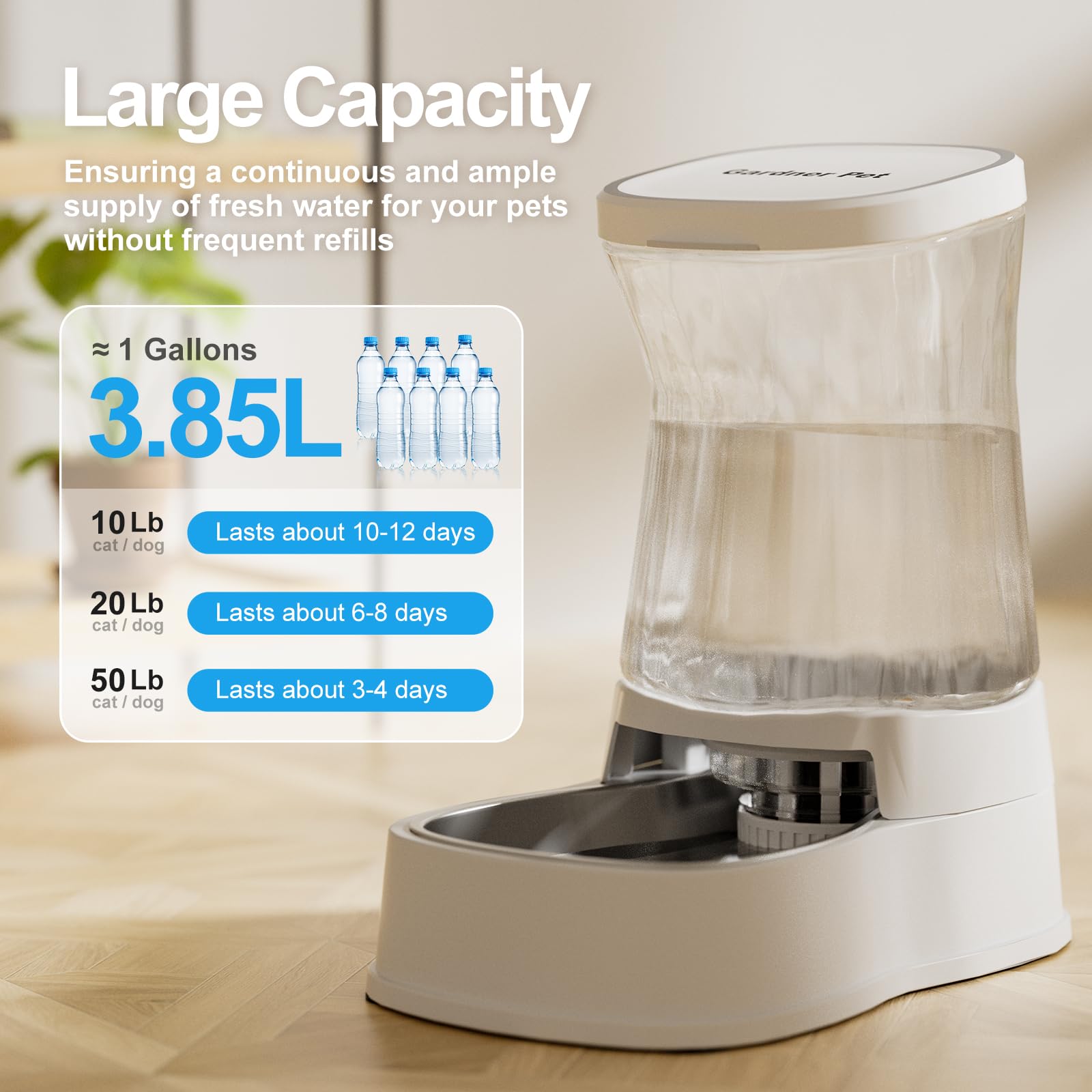 Automatic Gravity Water Dispenser For Dogs, 1Gallon Stainless Steel Water Bowl Dispenser, 100% Bpa-Free Dog Water Fountain Dispe