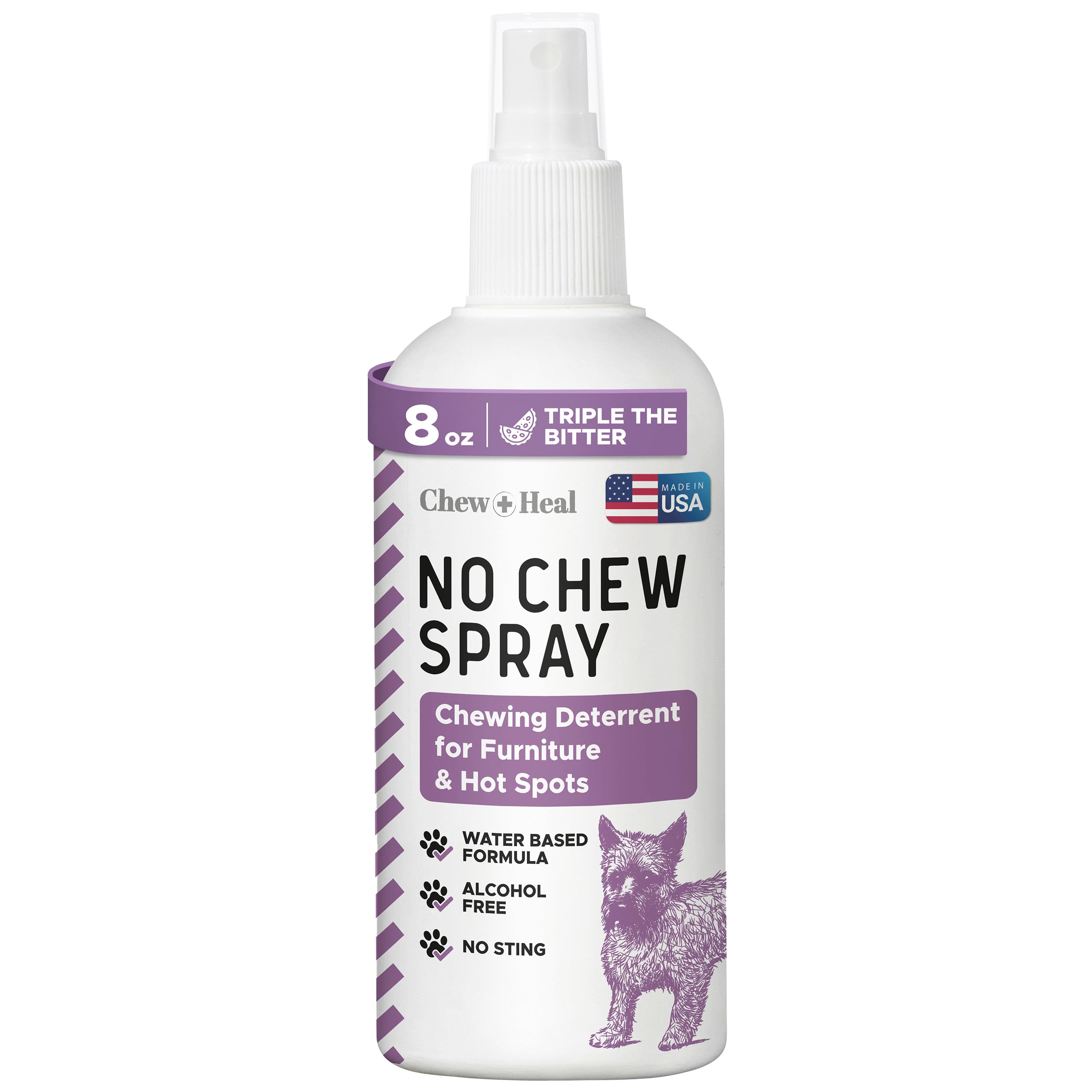 No Chew Spray For Dogs, 8 Oz - No Sting, Alcohol Free Bitter Dog And Cat Deterrent - Anti Chew Spray For Furniture, Hot Spots, A