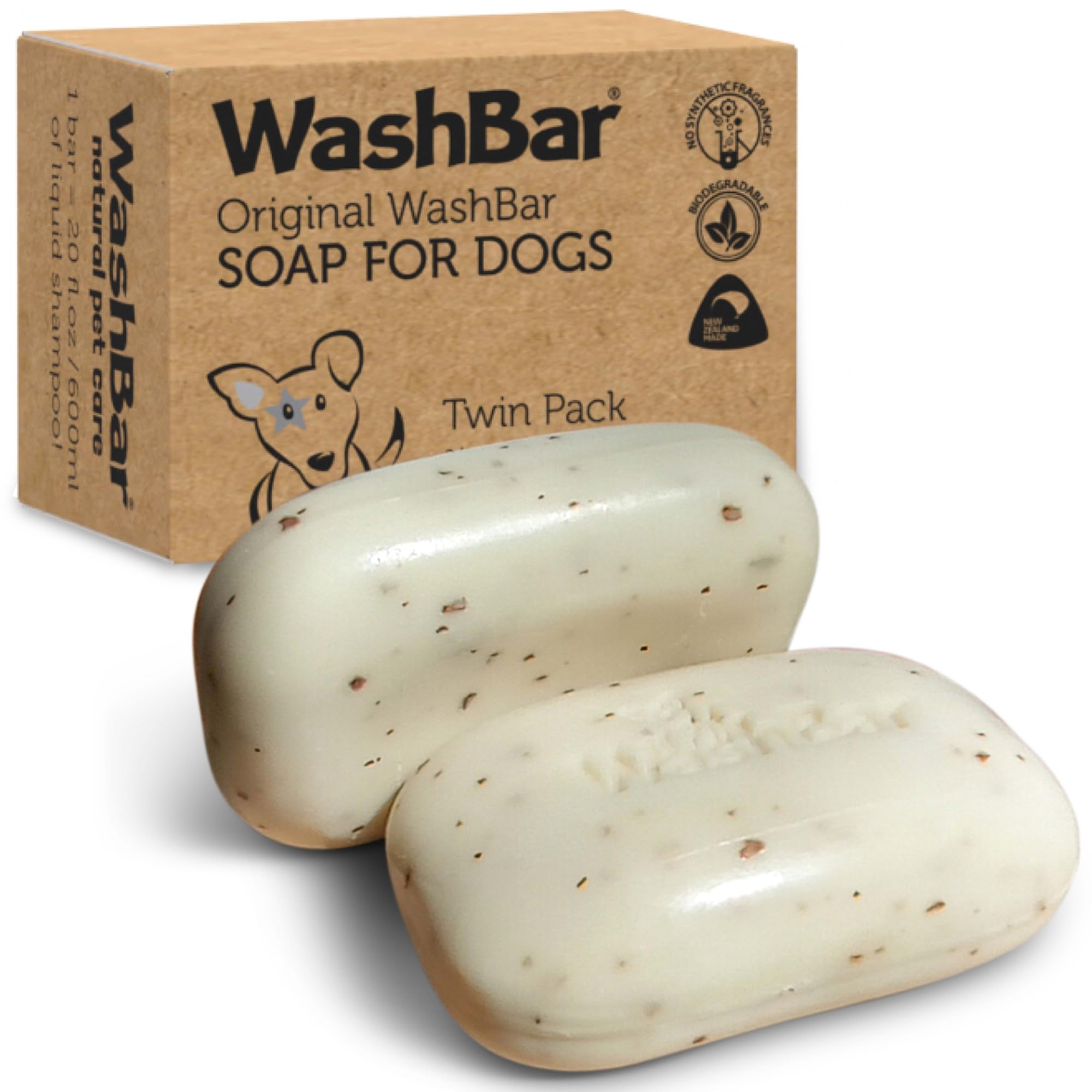 Washbar Natural Dog Soap Bar - Natural Dog Shampoo Bar And Dog Shampoo For Smelly Dogs With Sensitive Skin, Easier To Use Than Liquid Pet Shampoo With No Plastic Bottle Waste, 2-Pack