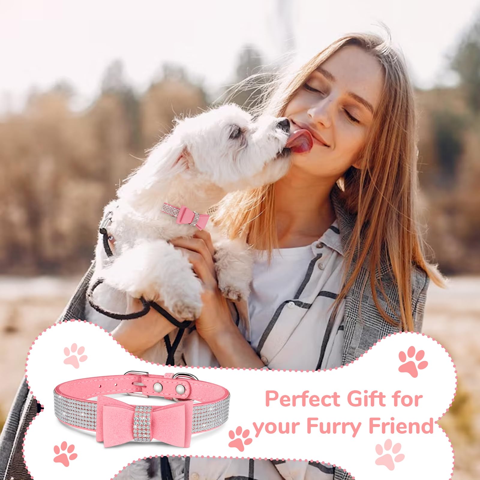 Crystal Dog Collar With Bow Tie,Soft Puppy Bling Collar For Extra Small,Small,Medium Dogs(Pink,2Xs)
