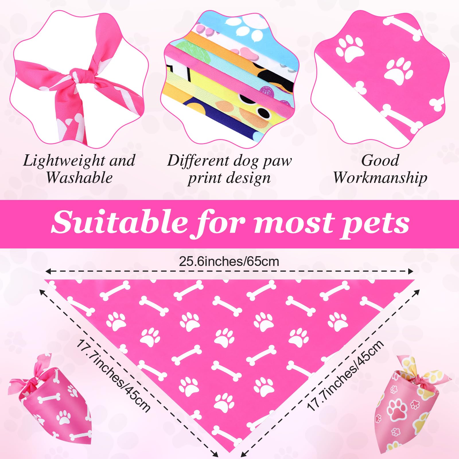 Abbylike 50 Pieces Paw Print Dog Bandanas Bulk Dog Bandanas For Pets Triangle Kerchief Bibs For Pet Cats Party Costume Accessori