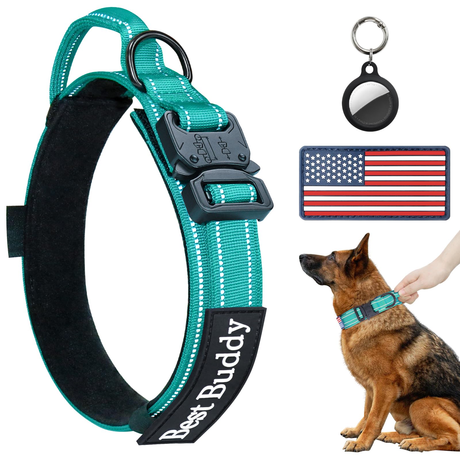 Aubell Tactical Dog Collar, Reflective Dog Collar For Extra-Large Dogs, Adjustable Nylon Dog Collar With Handle And Heavy Duty B
