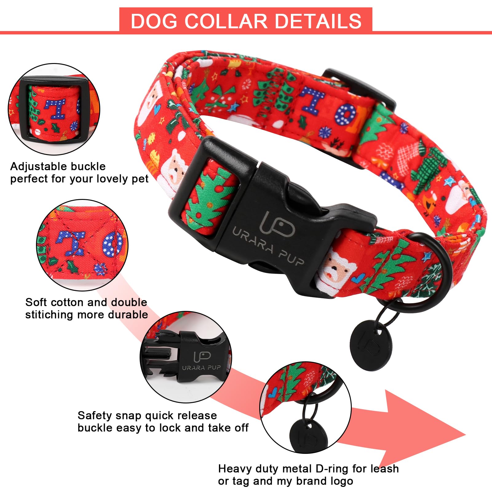 Up Urara Pup Christmas Santa Claus Dog Collar, Cute Santa Claus Christmas Collar For Puppy Girl Boy Dog, Adjustable Red Dog Coll