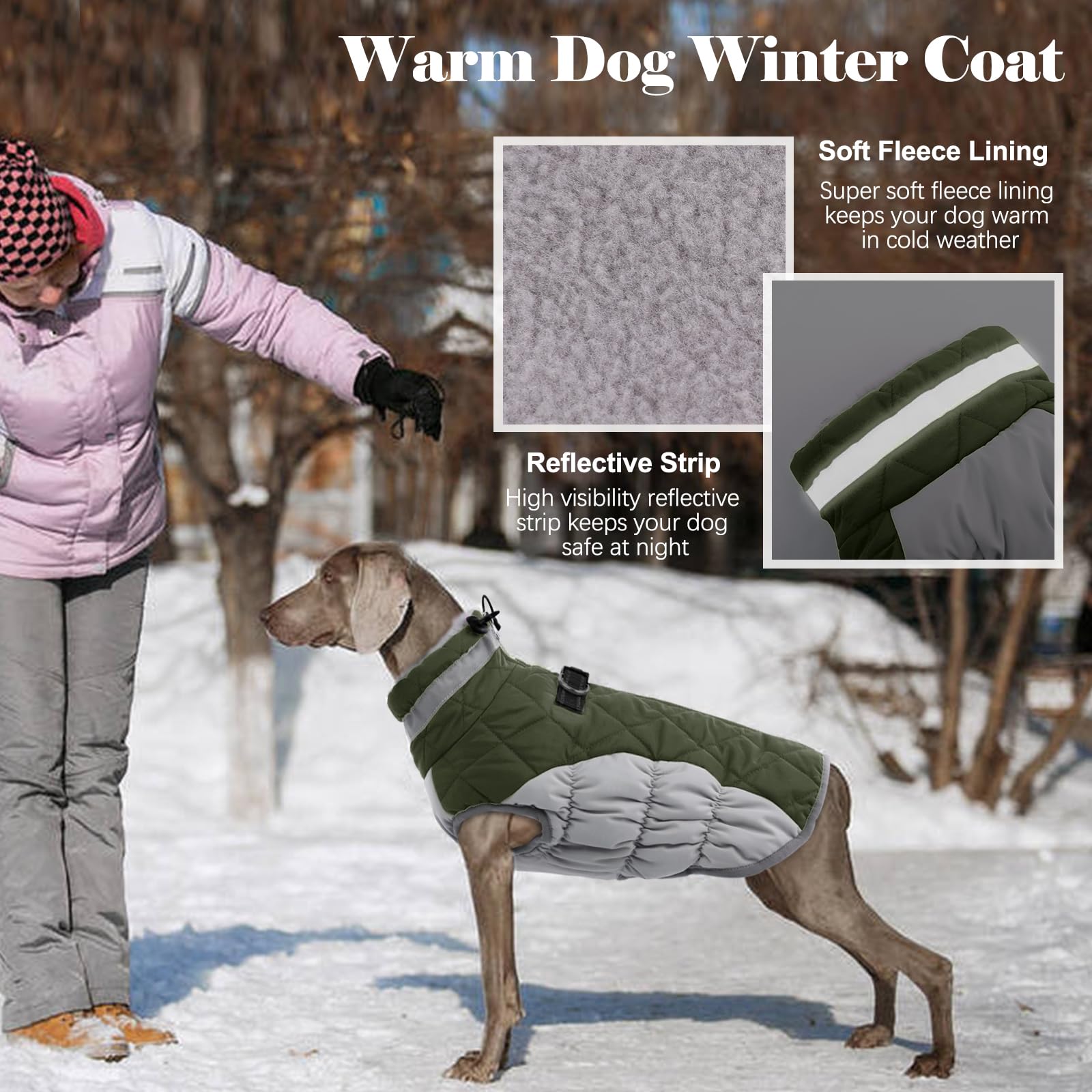 Lelepet Warm Winter Dog Coat, Waterproof, Windproof, Reflective, Fleece Vest With Turtleneck & Zipper - Coats For Extra Large Do