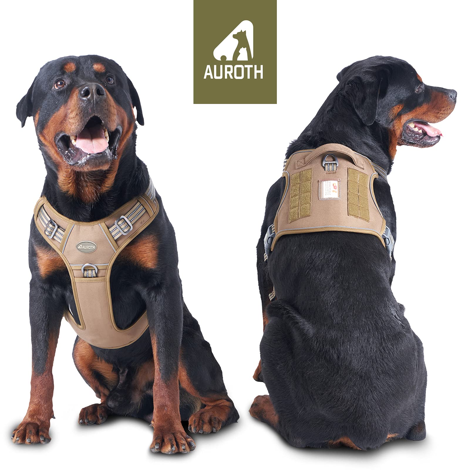 Auroth Tactical Dog Harness For Large Dogs No Pull Adjustable Pet Harness Reflective K9 Working Training Easy Control Pet Vest Military Service Dog Harnesses Army Yellow L