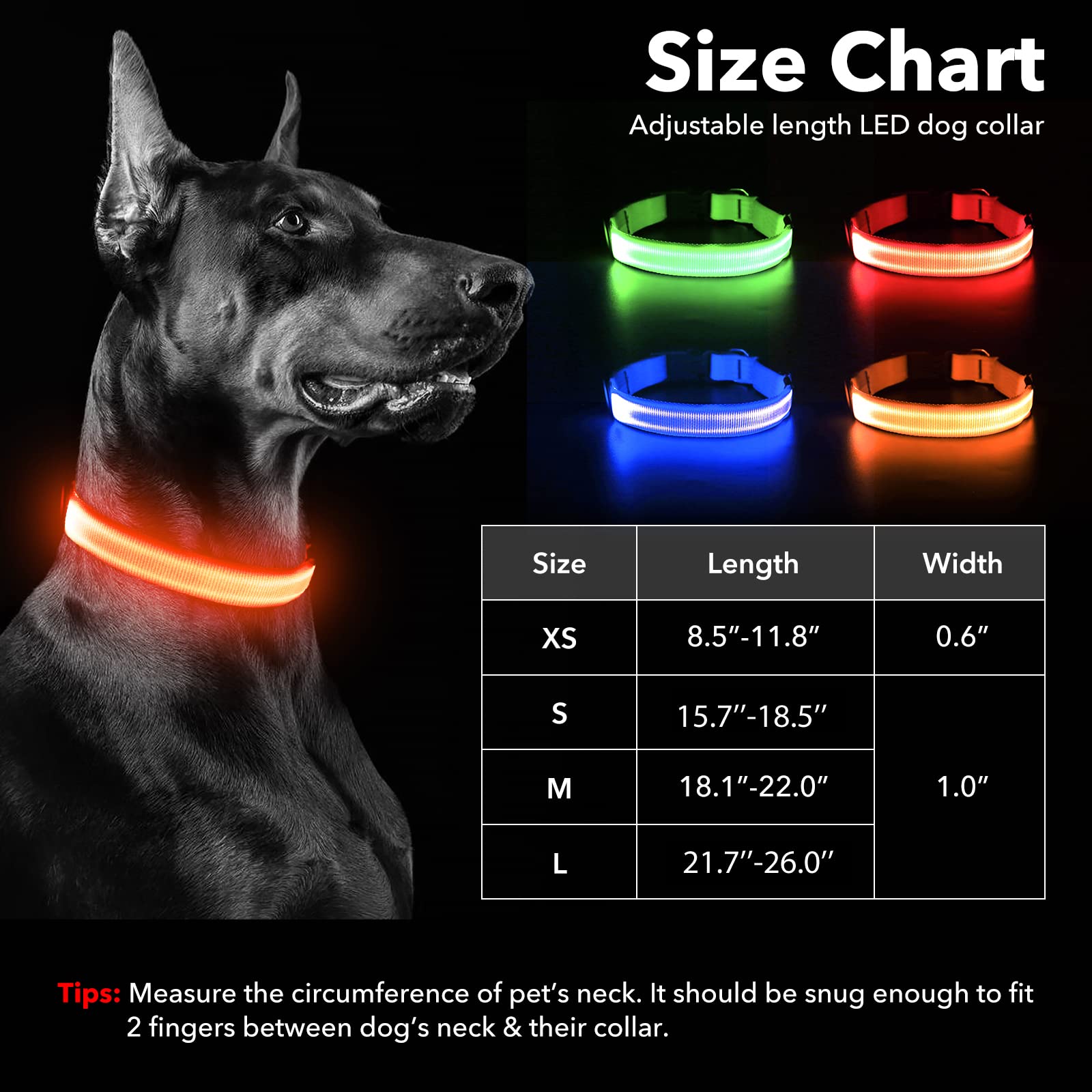Illumifun Led Dog Collar, Usb Rechargeable Lighted Up Dog Collar, Adjustable Glowing Pet Safety Collar Light For Your Dogs Walking At Night (Orange, Medium)