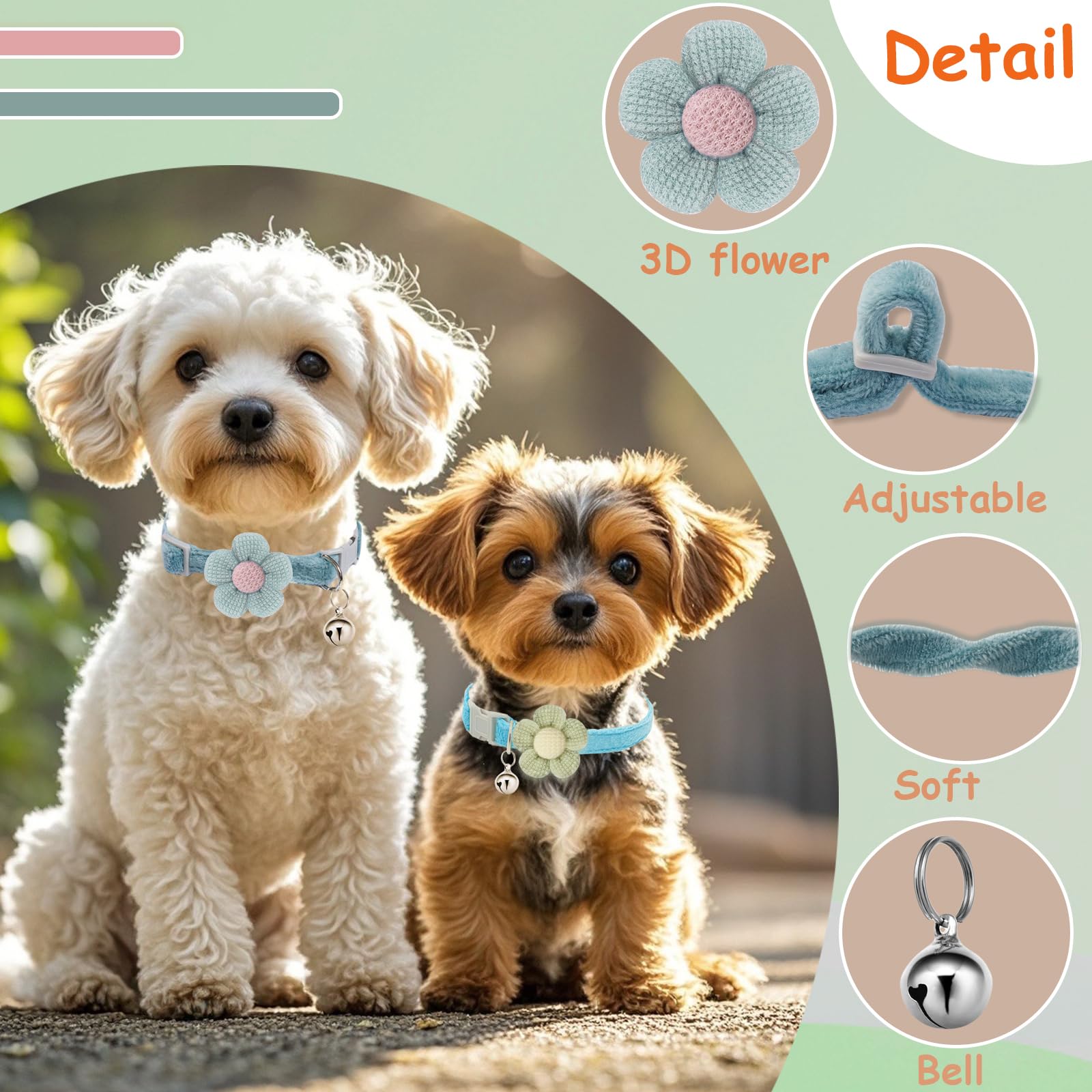 Puppy Collars For Litter, Small Dog Collar With Flower, Xs Dog Collars For Small Dogs With Bell For Girl Boy Little Dog (Green)
