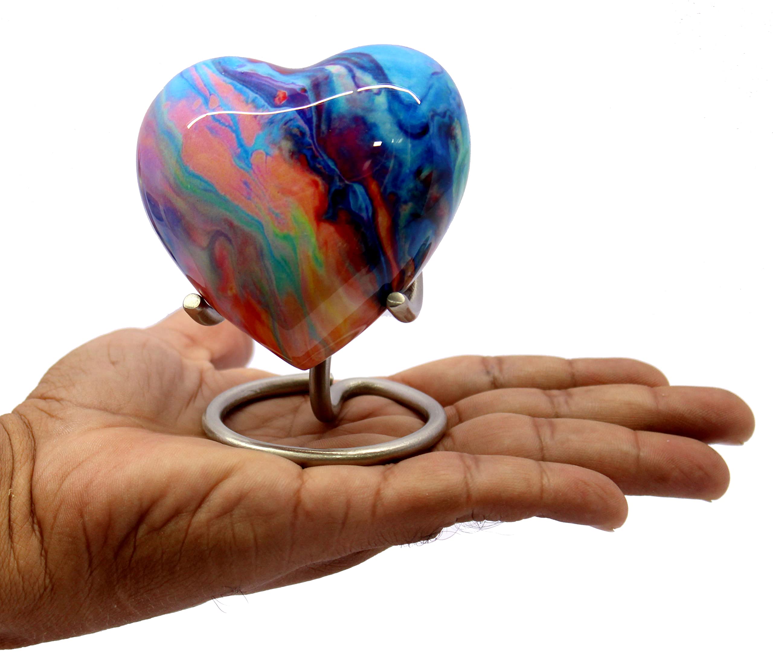Esplanade Metal Mini Cremation Urn Heart-Shaped Keepsake Memorial Jar Pot Container | Small Urn For Funeral Ashes Burial | Wave Textured Metal Keepsake With Stand | Multicolor - 2.75' Inches