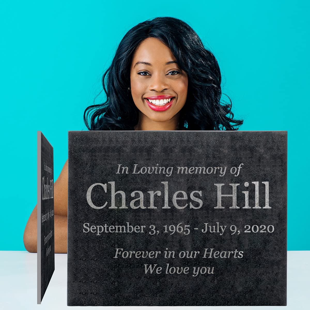Easy Design - In Loving Memory - Black Granite Memorial or Sympathy Gift. Add your Personalized Text and Dates. Offered in a Var