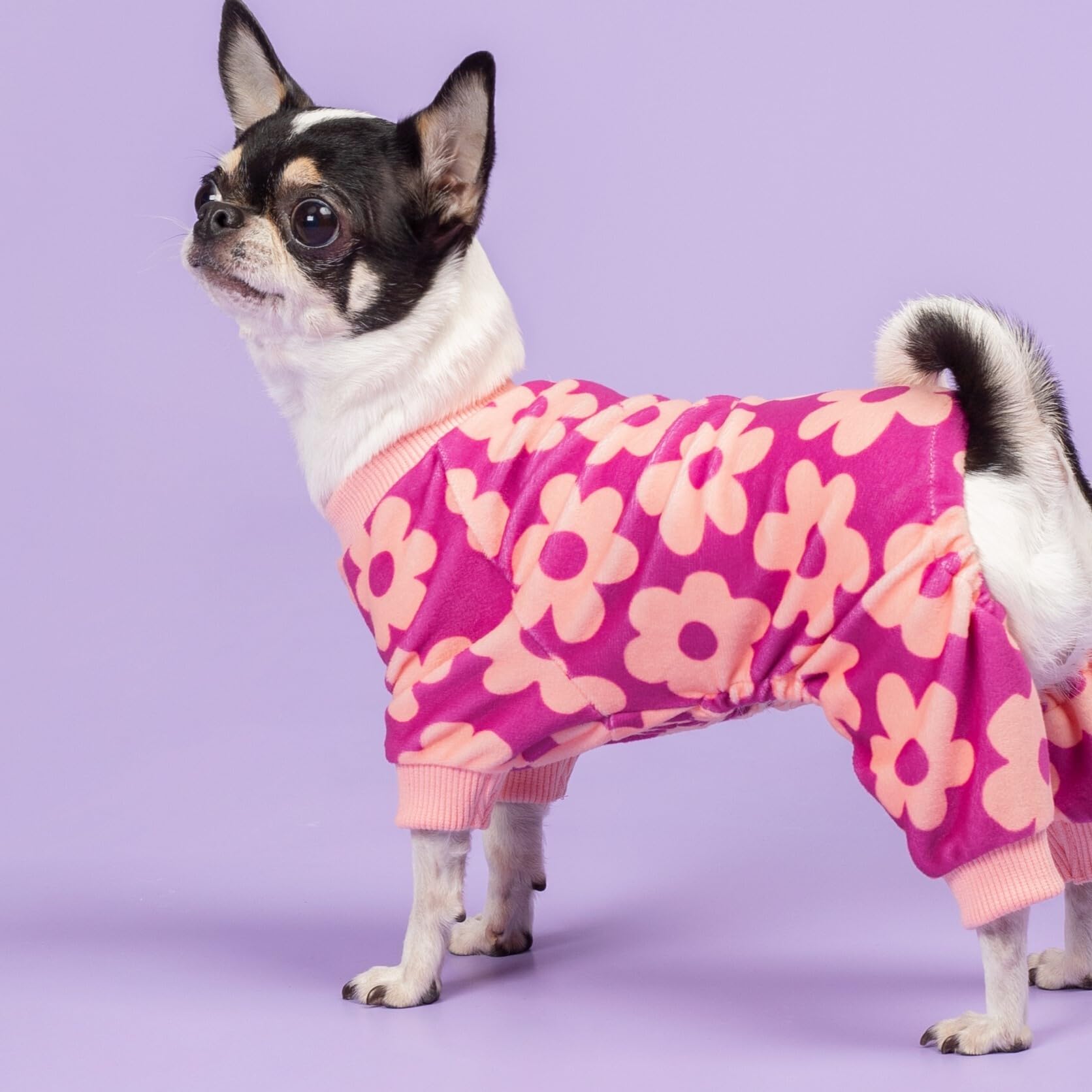 Fitwarm Flower Fleece Dog Pajamas, Warm Winter Dog Clothes For Small Dogs Girl, Cozy Pet Onesie With Feet, Pink, Xxl