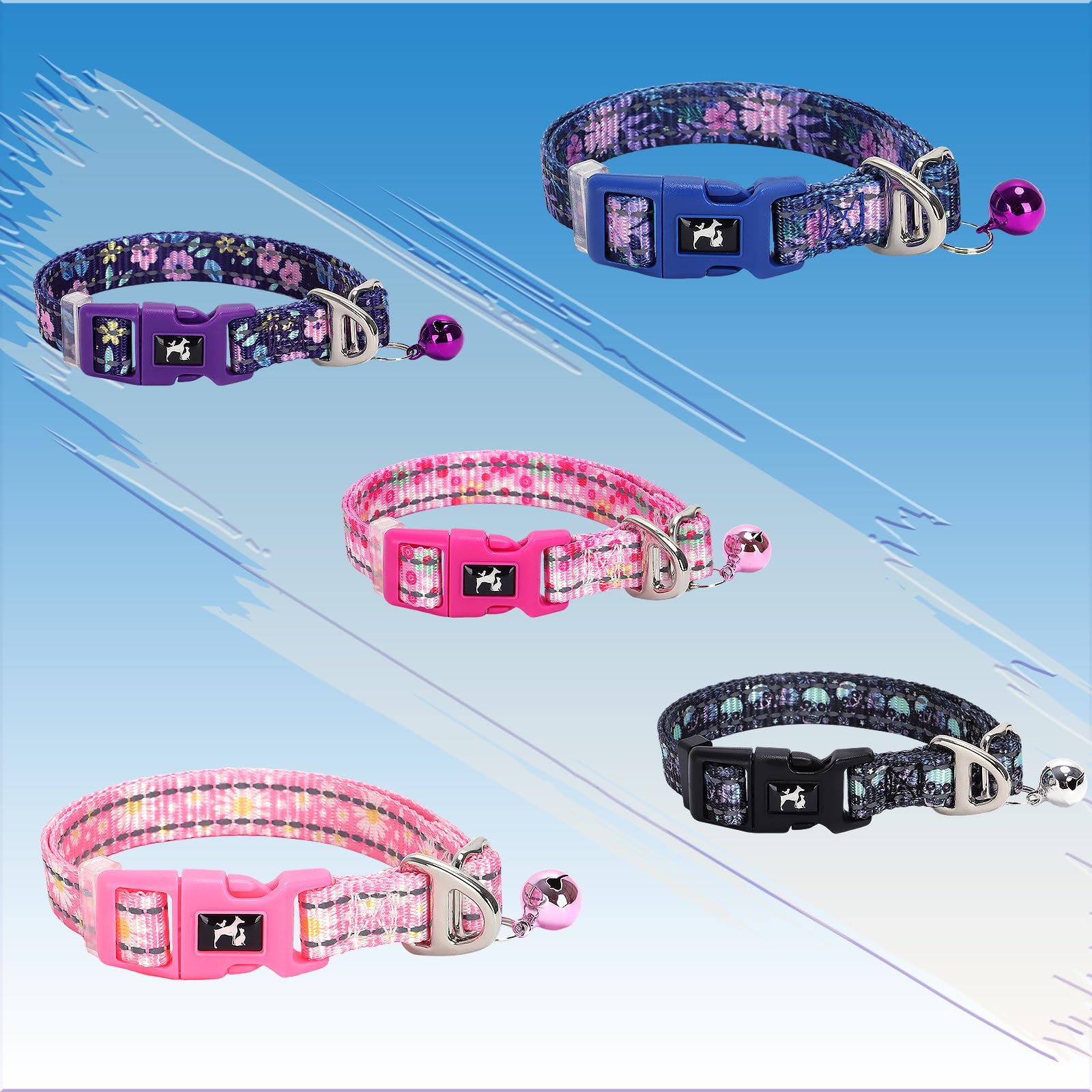 Puppy Collar With Bell - Cute Pink Daisy Design Reflective Nylon Dog Collar For Small Dogs, Adjustable & Durable For Puppies, Ni
