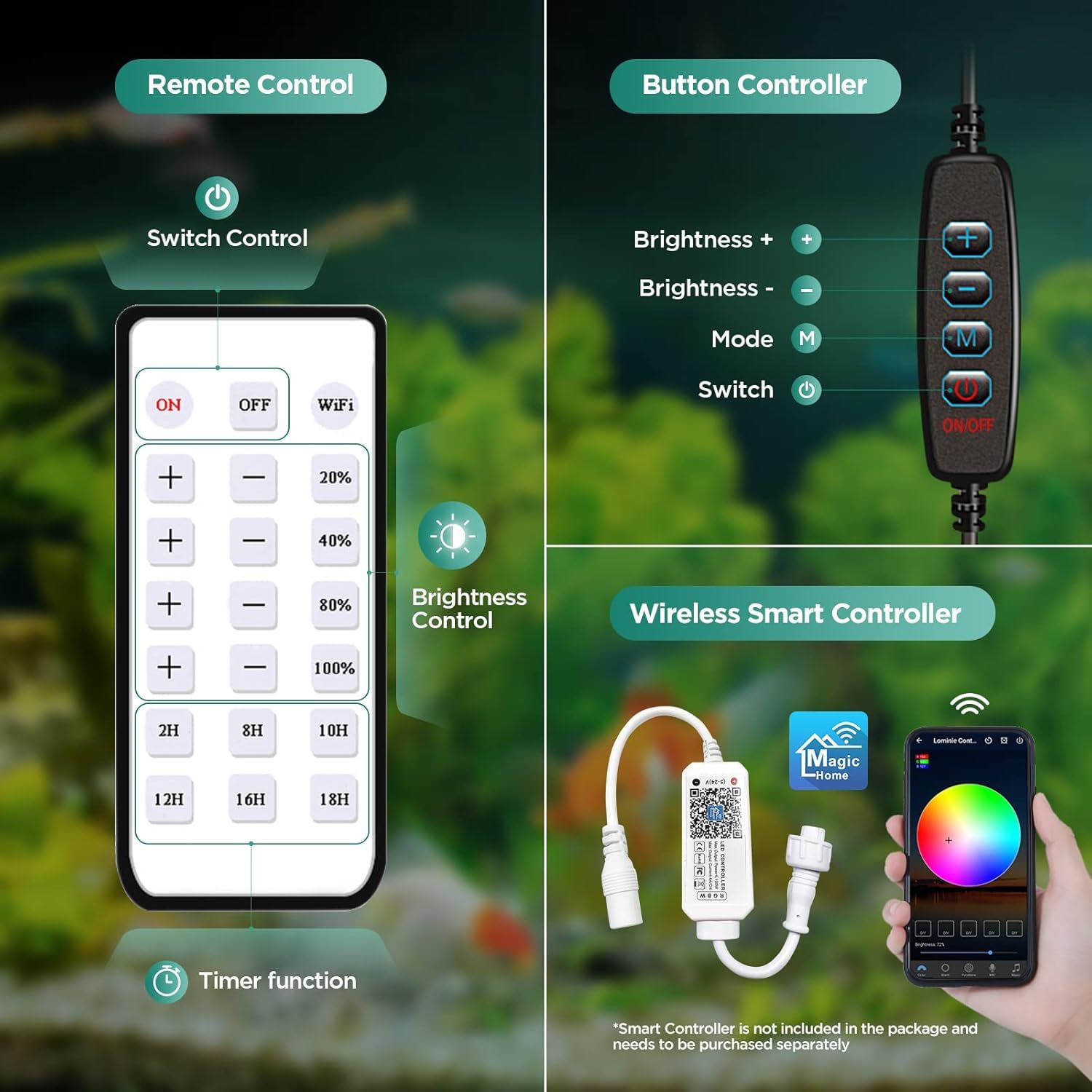 Lominie LED Aquarium Light, Full Spectrum Coral Reef Light, Remote Control Dimmable Fish Tank Lamp, Clip-on Saltwater Aquarium L