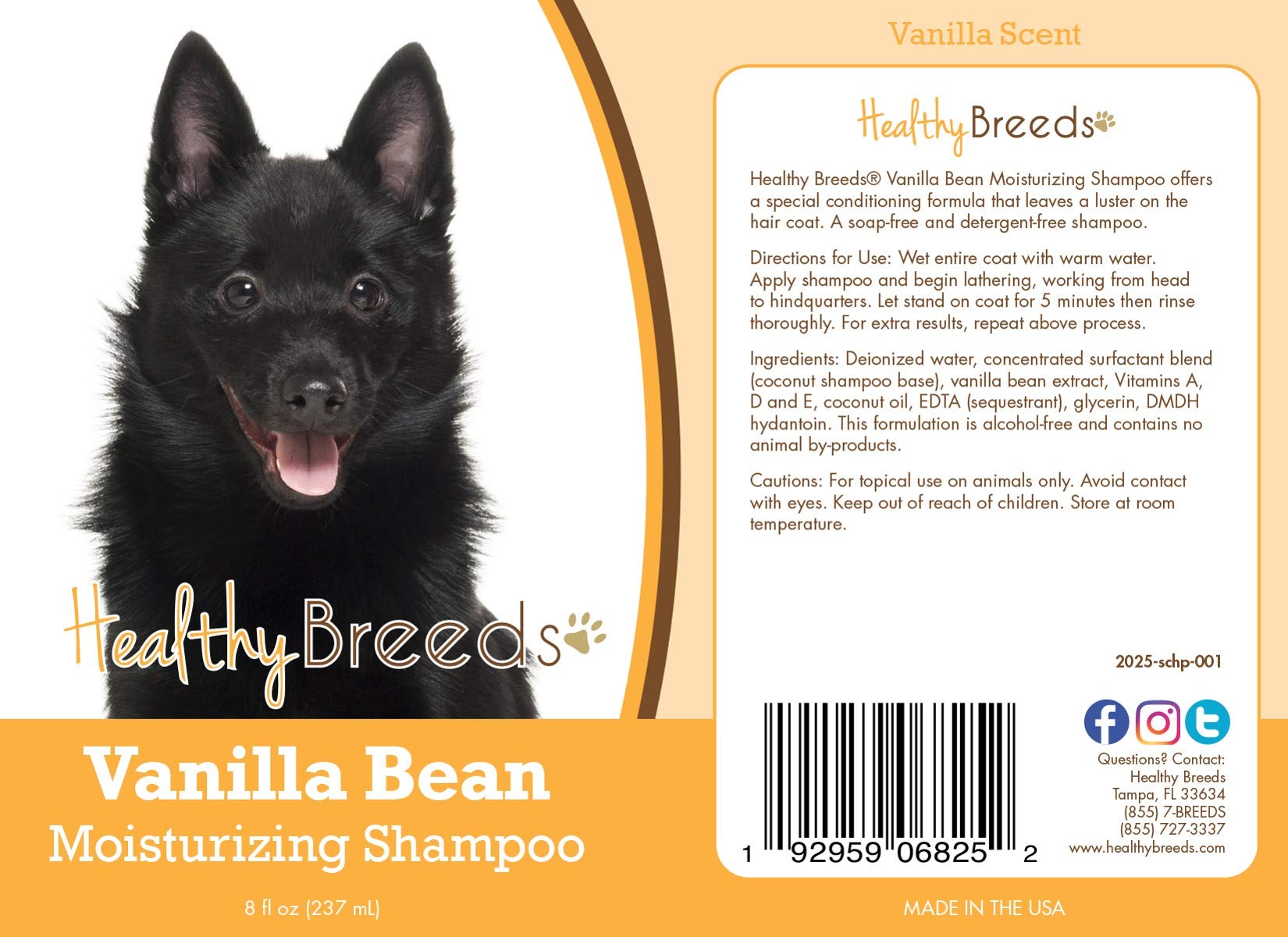 Healthy Breeds Schipperke Vanilla Bean Moisturizing Shampoo 8 Oz
