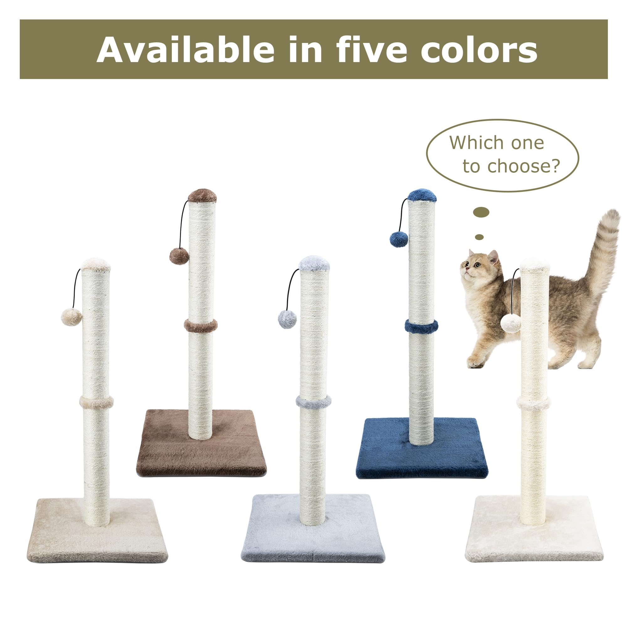 Dimaka 34' Tall Cat Scratching Post For Indoor Cats And Kittens, Cat Activity Scratcher Premium Sisal Rope Scratch Tree (Beige)