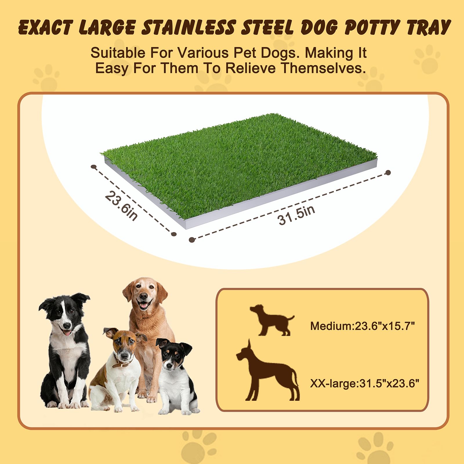 Stainless Steel Dog Grass Pad With Tray, Odor-Resistand & Easy To Clean Indoor/Outdoor Puppy Potty System,Durable Alternative To
