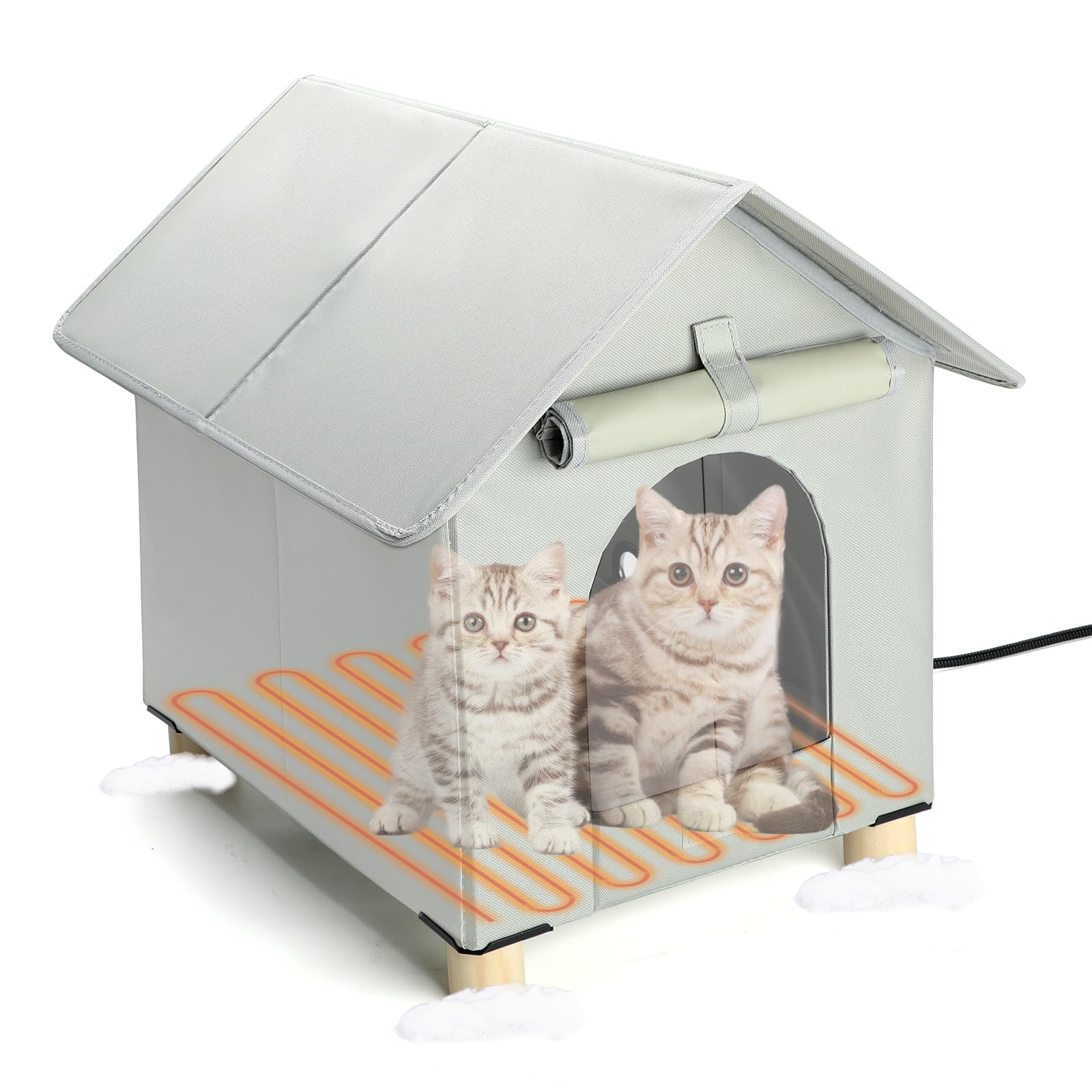 Bwogue Large Elevated Heated Cat House For Outdoor Cats In Winter, Waterproof & Insulated Feral Cat Shelter For Outside Cats,Wea